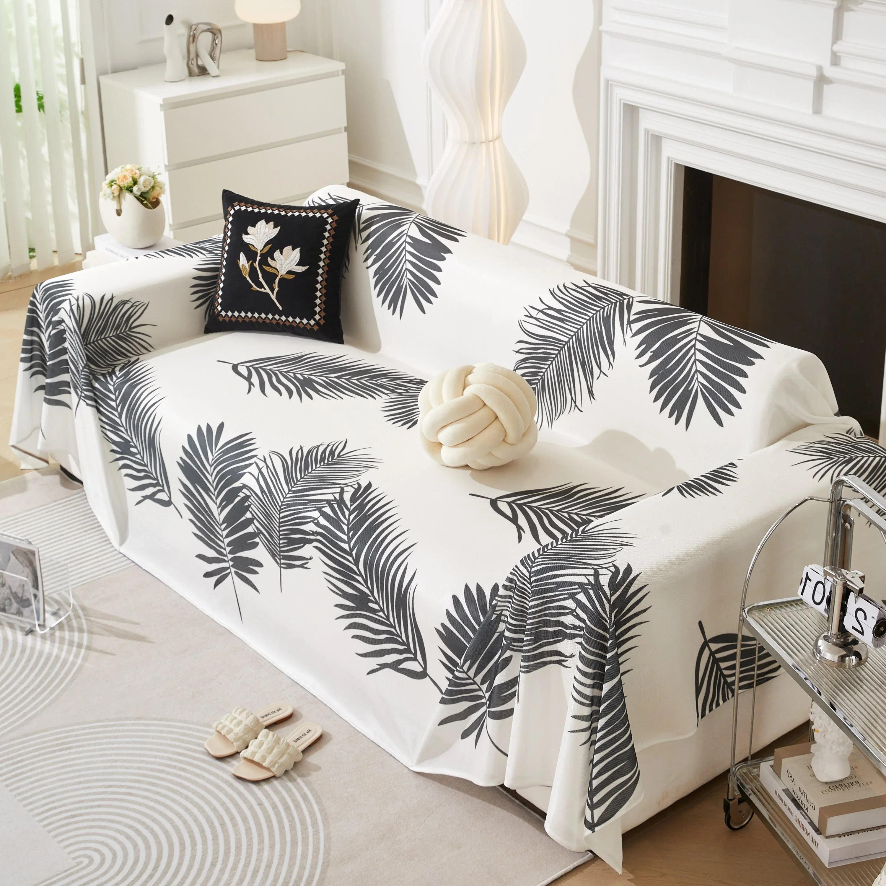 Leaf Printed Slipcover Sofa Covers, Universal Couch Throw Cover, Pets Furniture Protector for Home Decor - TaroTextile