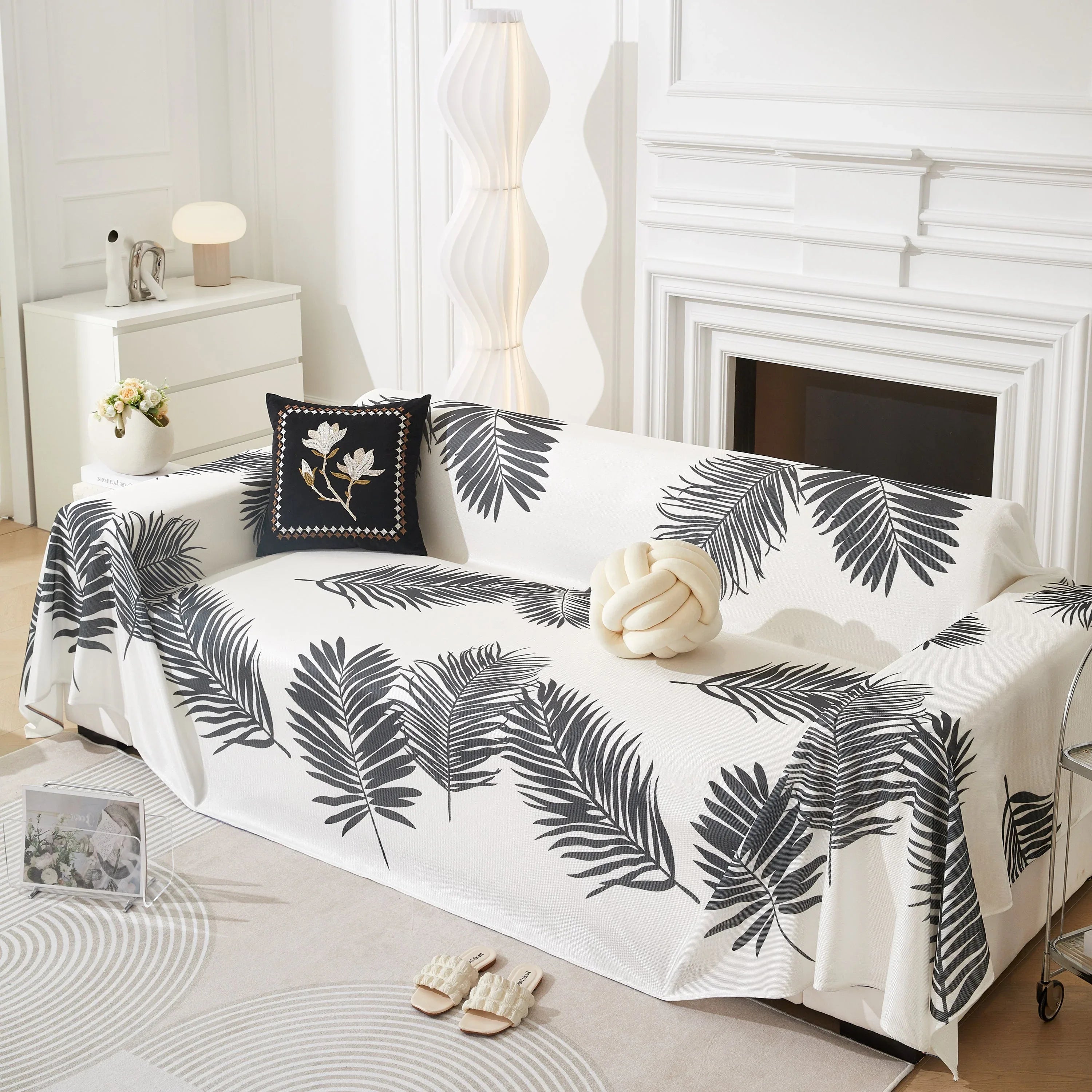 Leaf Printed Slipcover Sofa Covers, Universal Couch Throw Cover, Pets Furniture Protector for Home Decor - TaroTextile