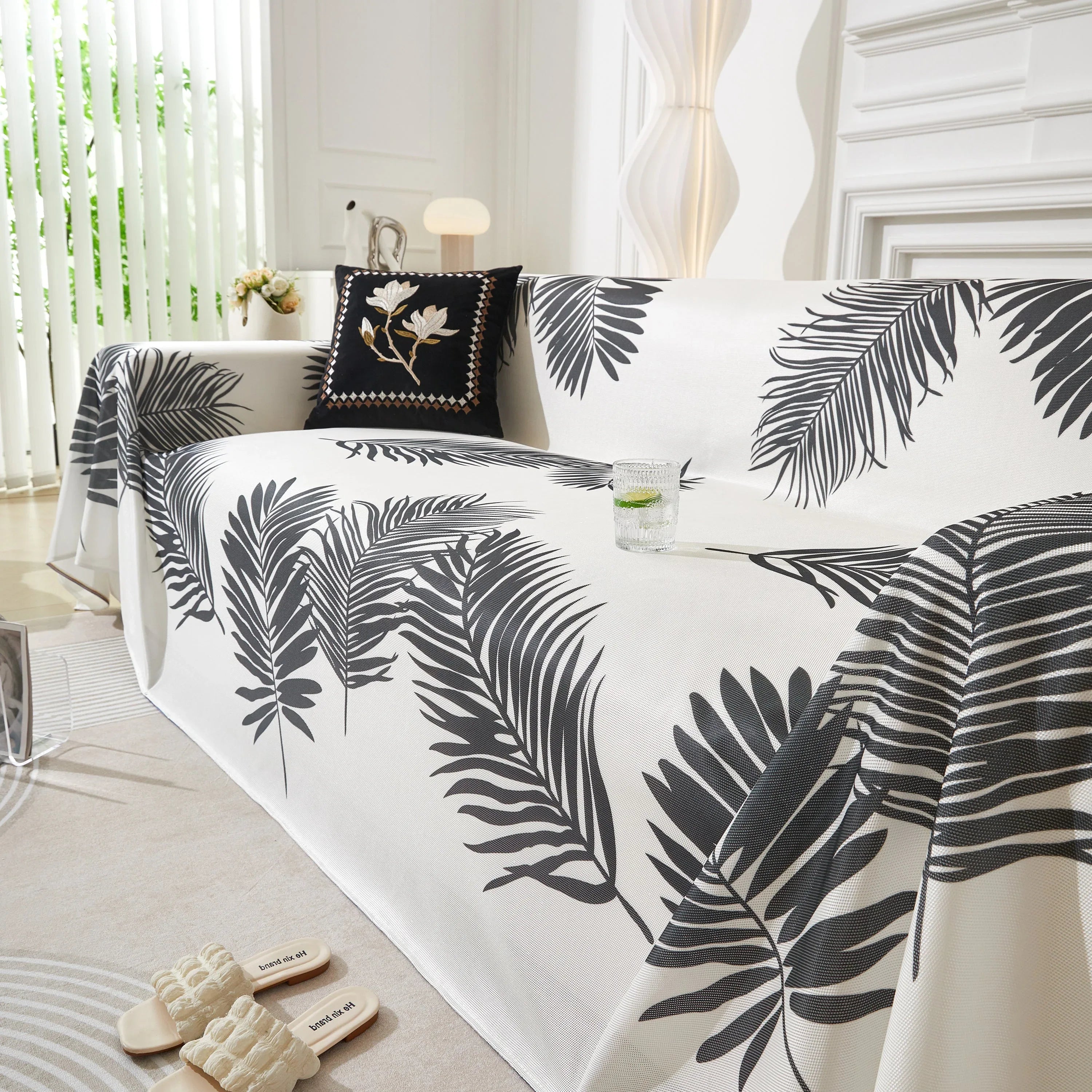 Leaf Printed Slipcover Sofa Covers, Universal Couch Throw Cover, Pets Furniture Protector for Home Decor - TaroTextile