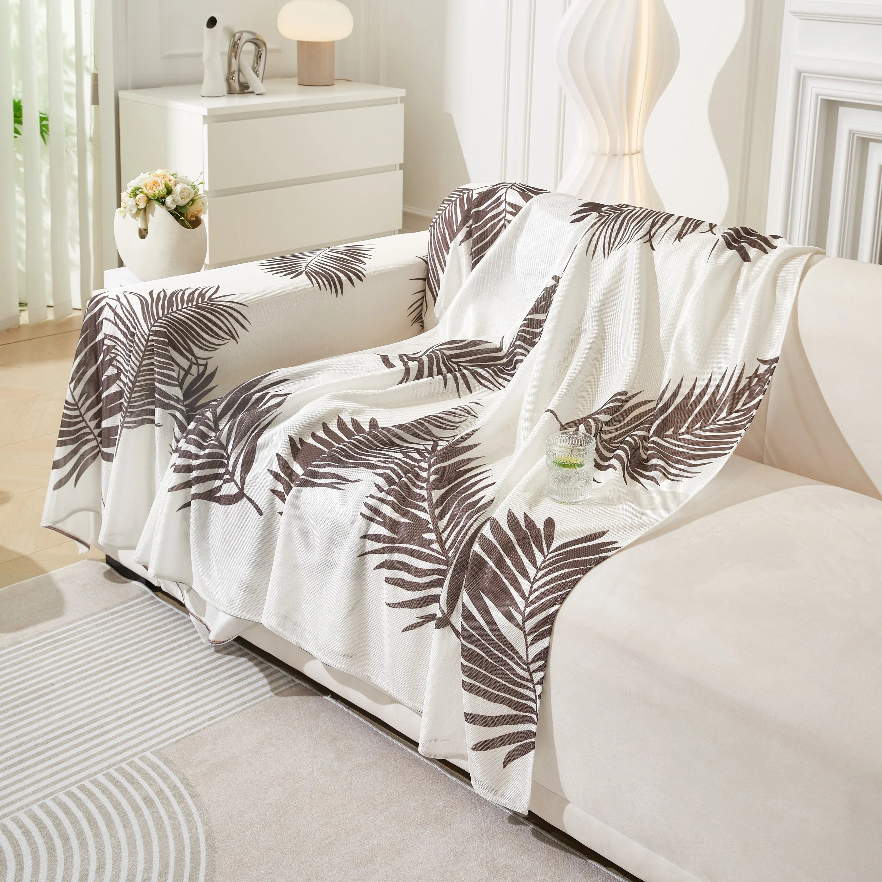 Leaf Printed Slipcover Sofa Covers, Universal Couch Throw Cover, Pets Furniture Protector for Home Decor - TaroTextile