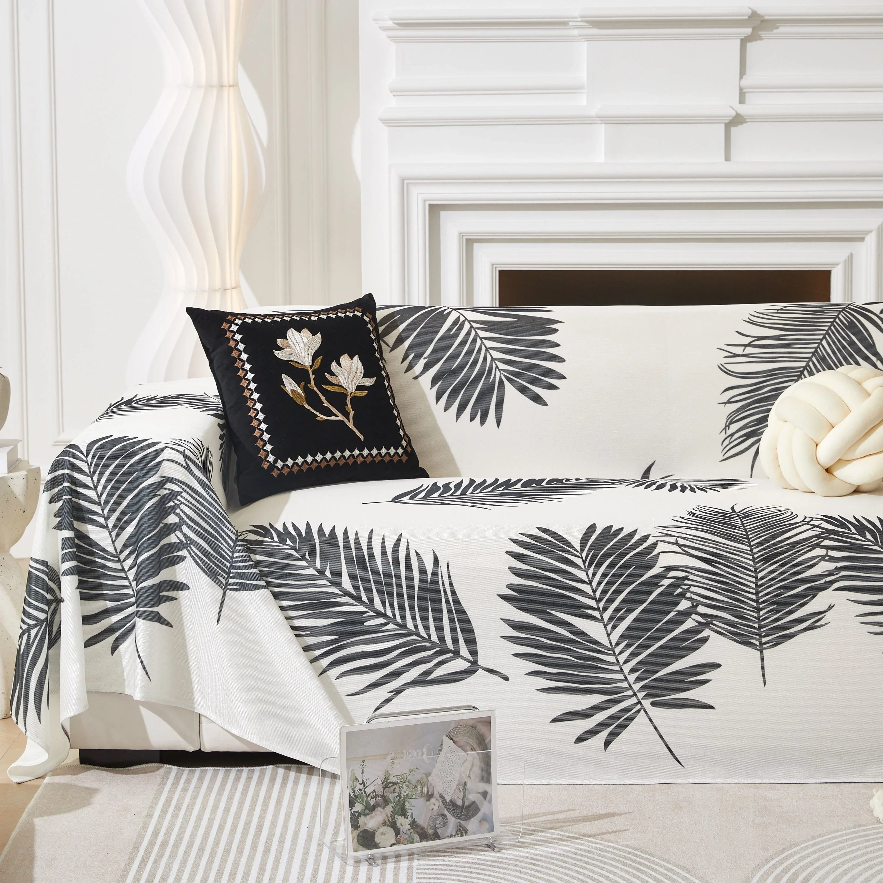 Leaf Printed Slipcover Sofa Covers, Universal Couch Throw Cover, Pets Furniture Protector for Home Decor - TaroTextile