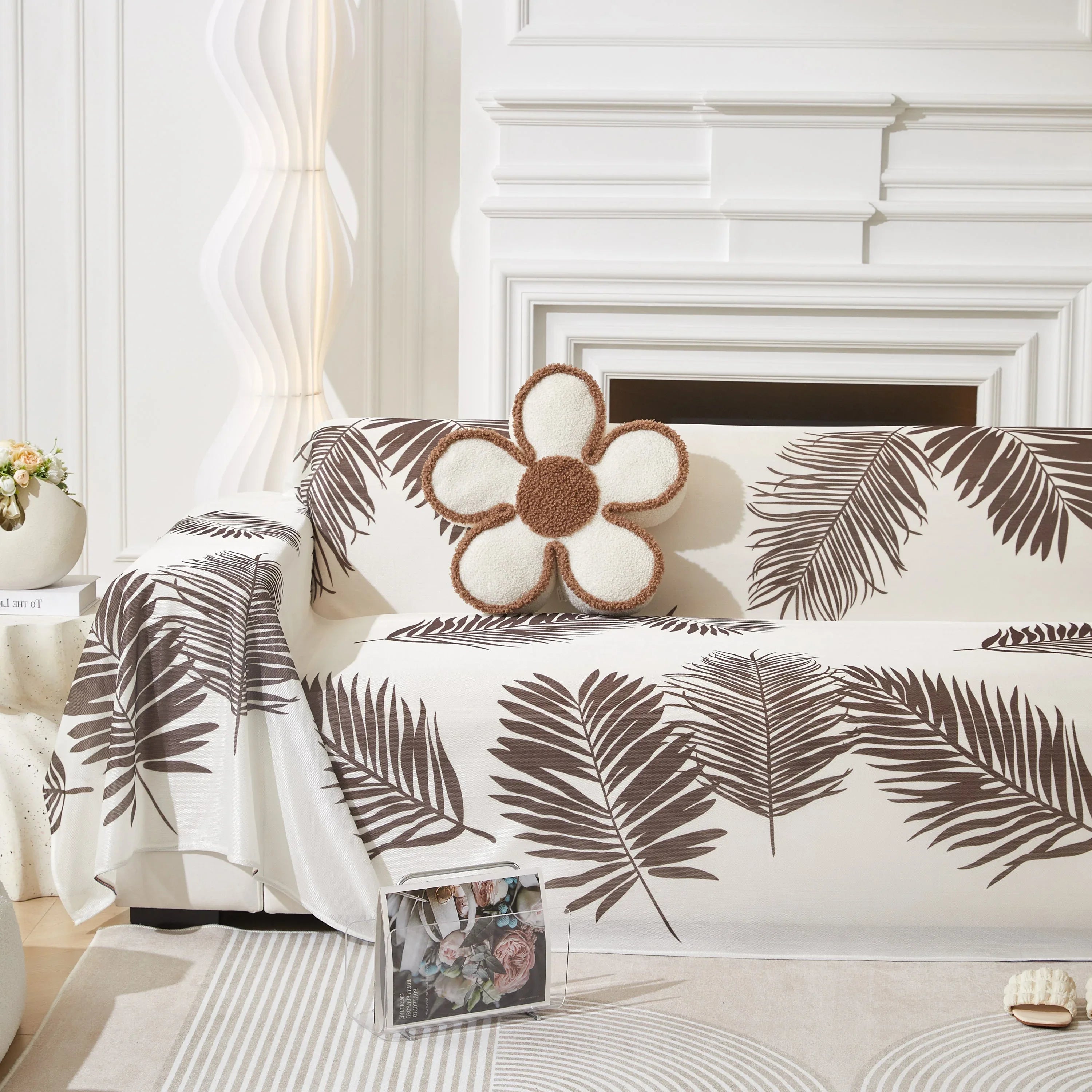 Leaf Printed Slipcover Sofa Covers, Universal Couch Throw Cover, Pets Furniture Protector for Home Decor - TaroTextile