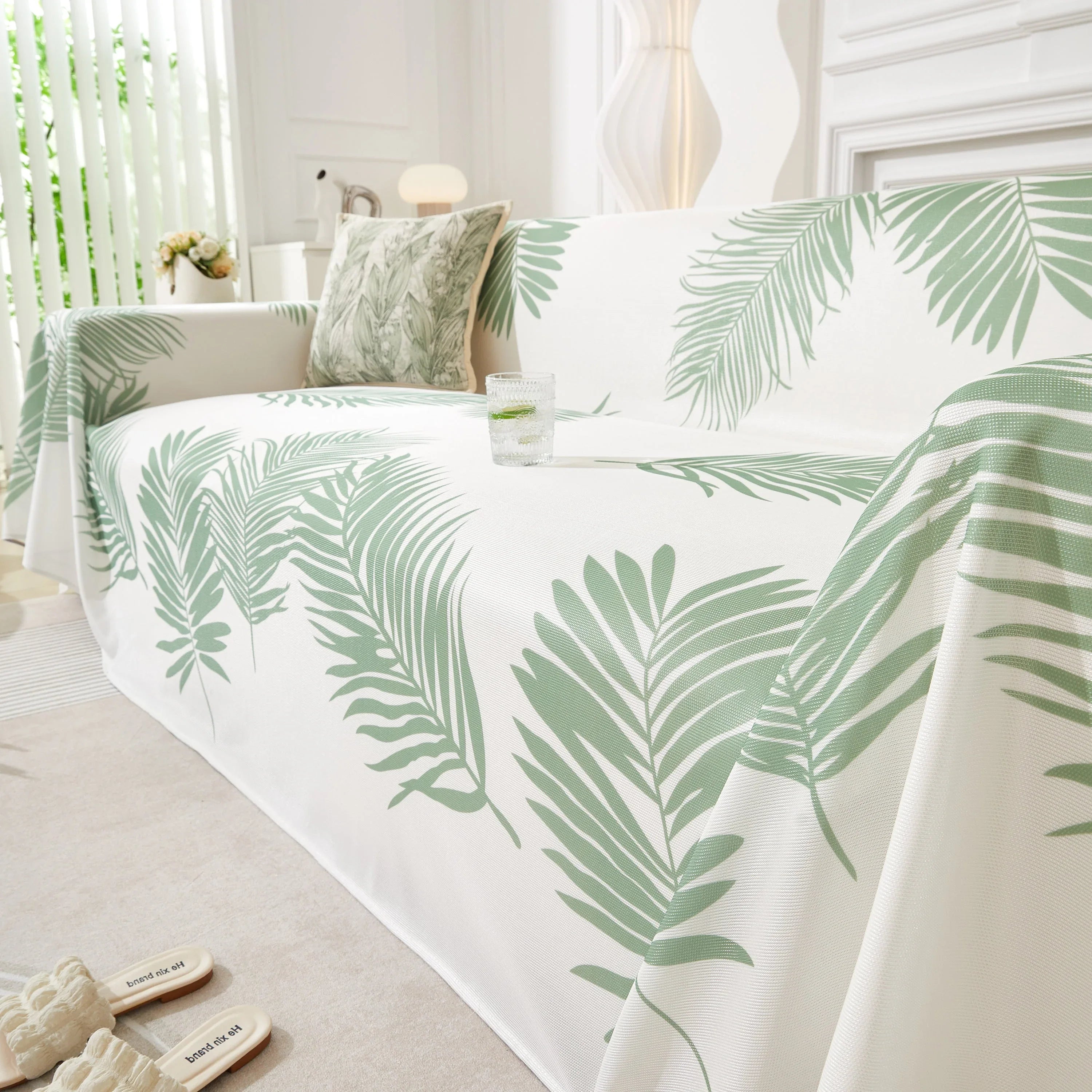 Leaf Printed Slipcover Sofa Covers, Universal Couch Throw Cover, Pets Furniture Protector for Home Decor - TaroTextile