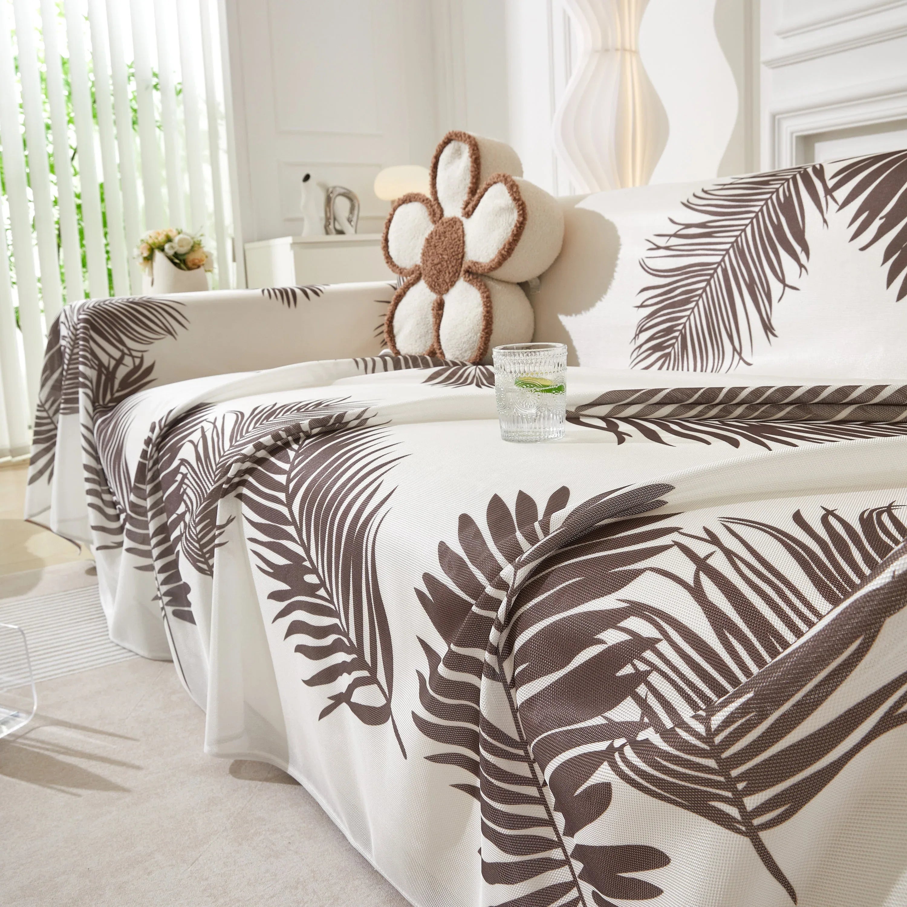 Leaf Printed Slipcover Sofa Covers, Universal Couch Throw Cover, Pets Furniture Protector for Home Decor - TaroTextile