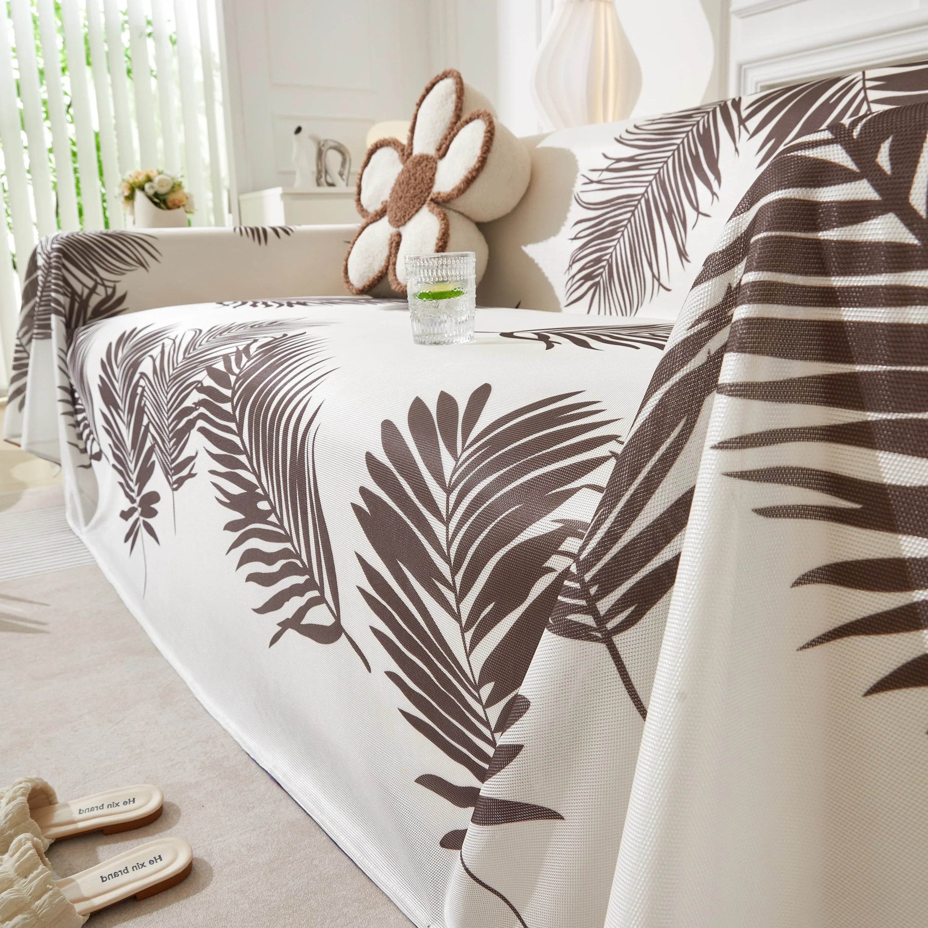 Leaf Printed Slipcover Sofa Covers, Universal Couch Throw Cover, Pets Furniture Protector for Home Decor - TaroTextile