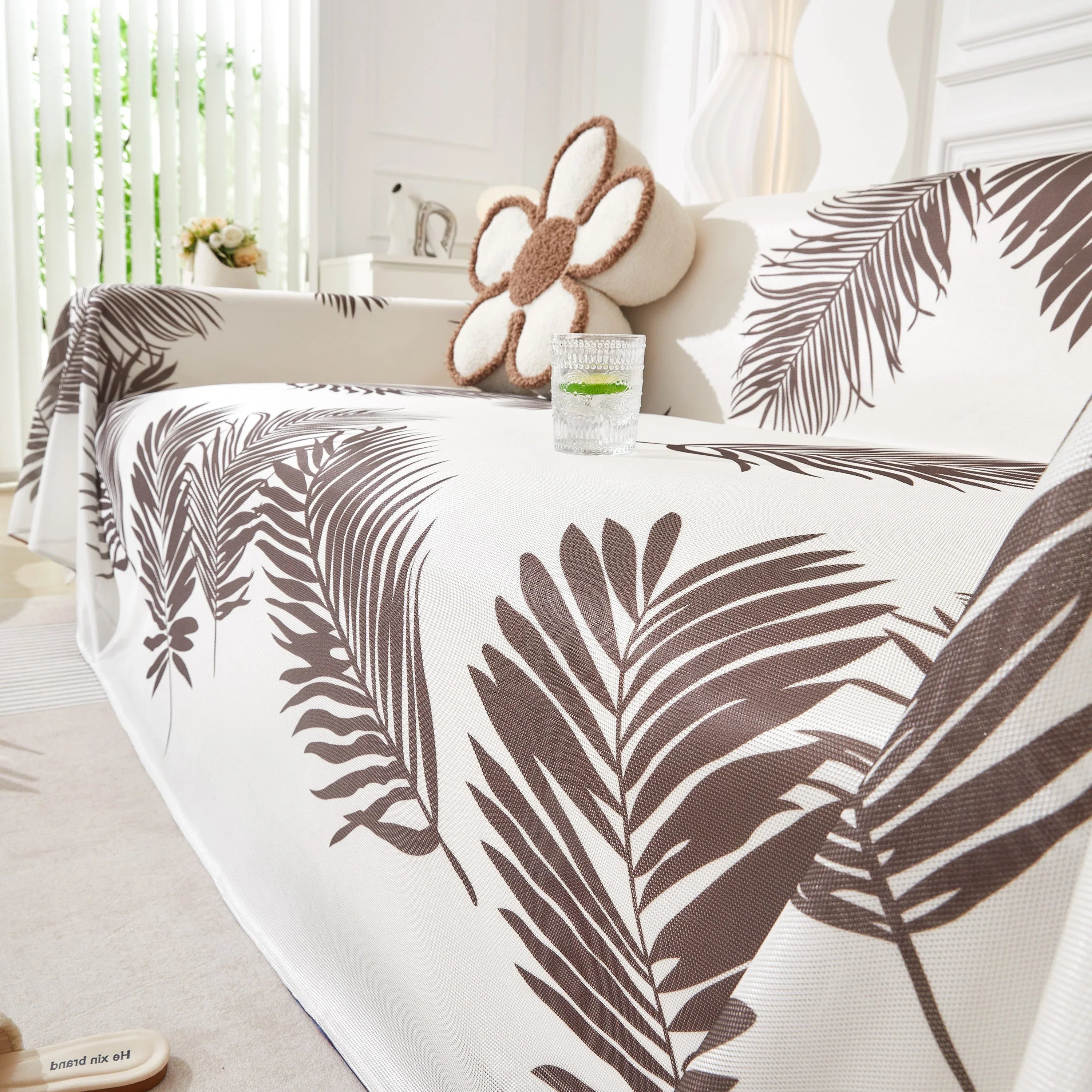 Leaf Printed Slipcover Sofa Covers, Universal Couch Throw Cover, Pets Furniture Protector for Home Decor - TaroTextile