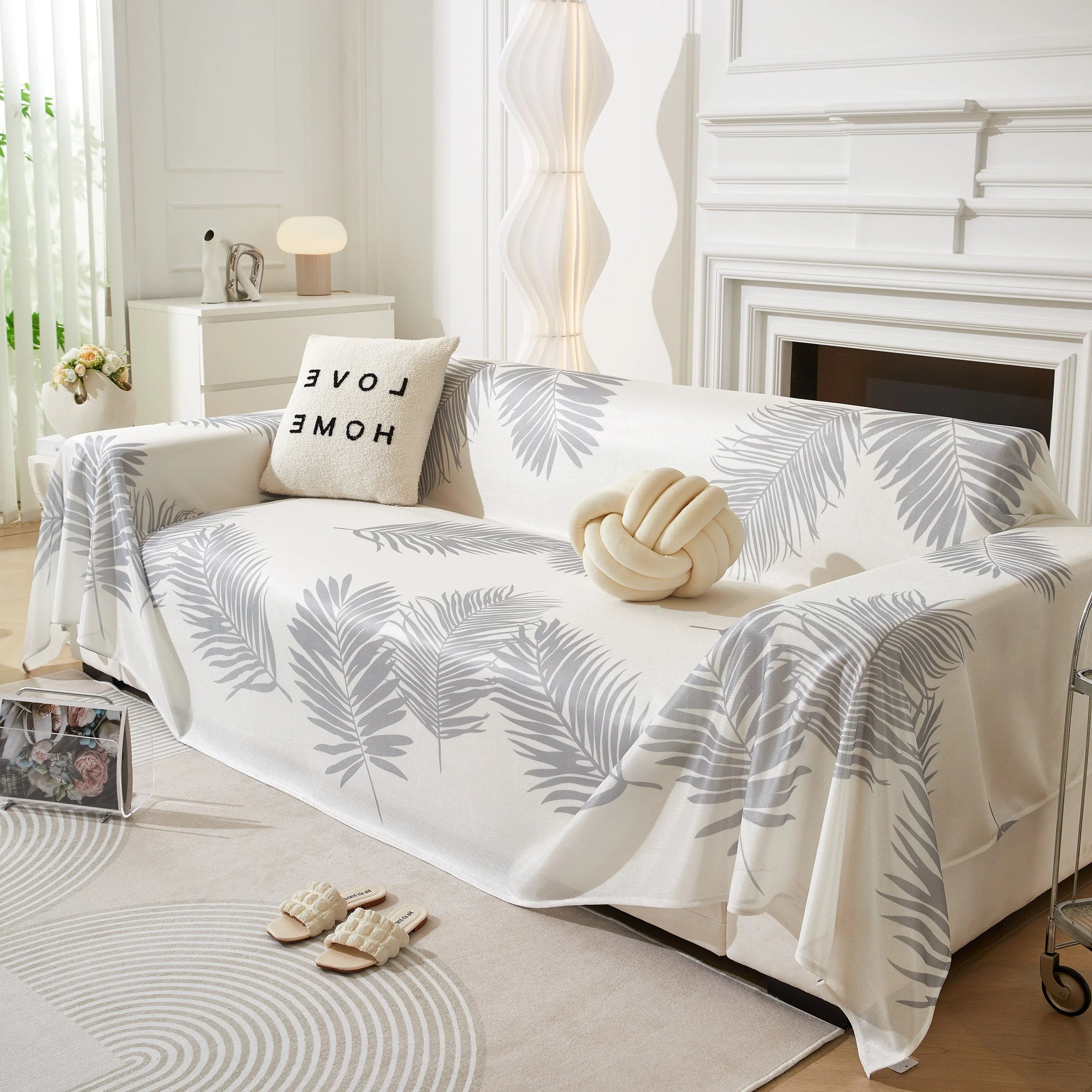 Leaf Printed Slipcover Sofa Covers, Universal Couch Throw Cover, Pets Furniture Protector for Home Decor - TaroTextile