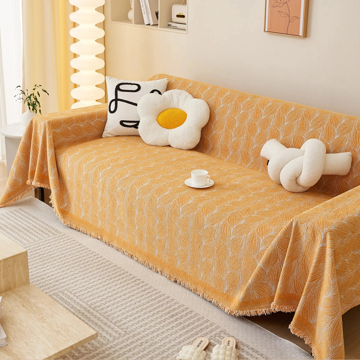 Leaf Universal Furniture Protector Chenille Couch Cover, Large Couch Cover Blanket for Couch Sofa - TaroTextile