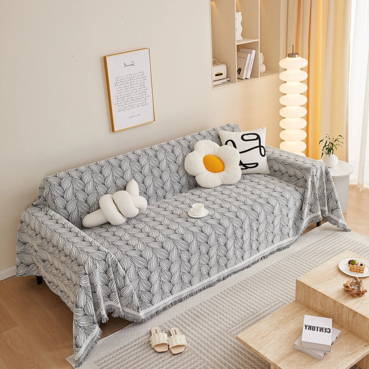 Leaf Universal Furniture Protector Chenille Couch Cover, Large Couch Cover Blanket for Couch Sofa - TaroTextile