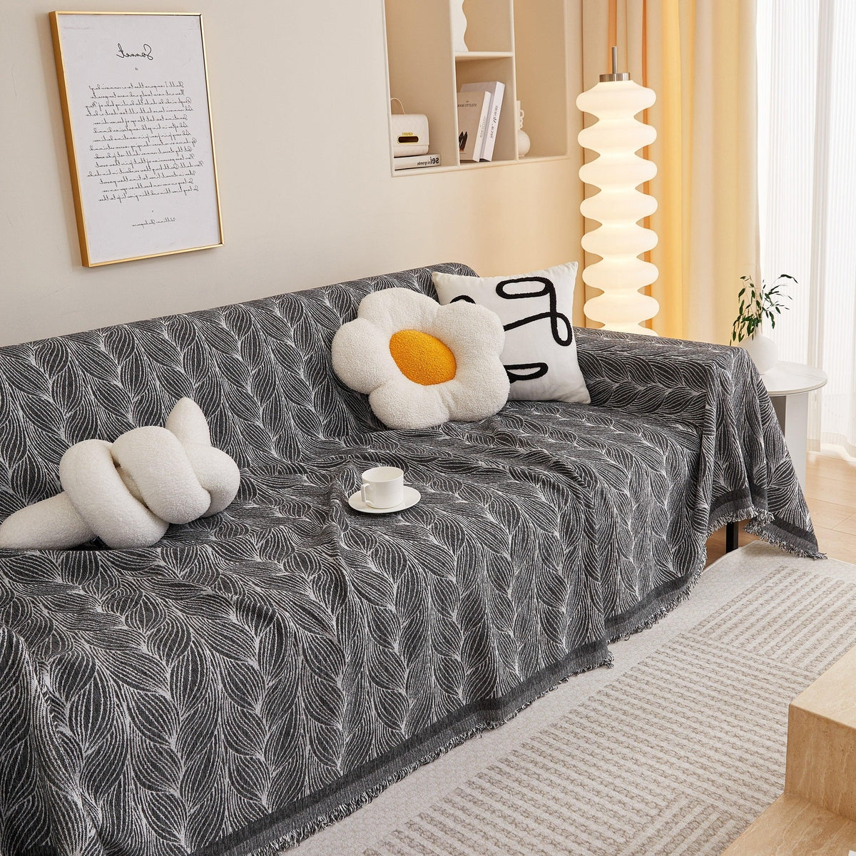 Leaf Universal Furniture Protector Chenille Couch Cover, Large Couch Cover Blanket for Couch Sofa - TaroTextile