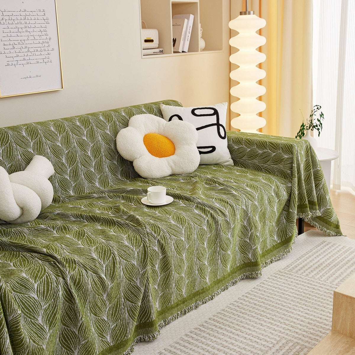 Leaf Universal Furniture Protector Chenille Couch Cover, Large Couch Cover Blanket for Couch Sofa - TaroTextile