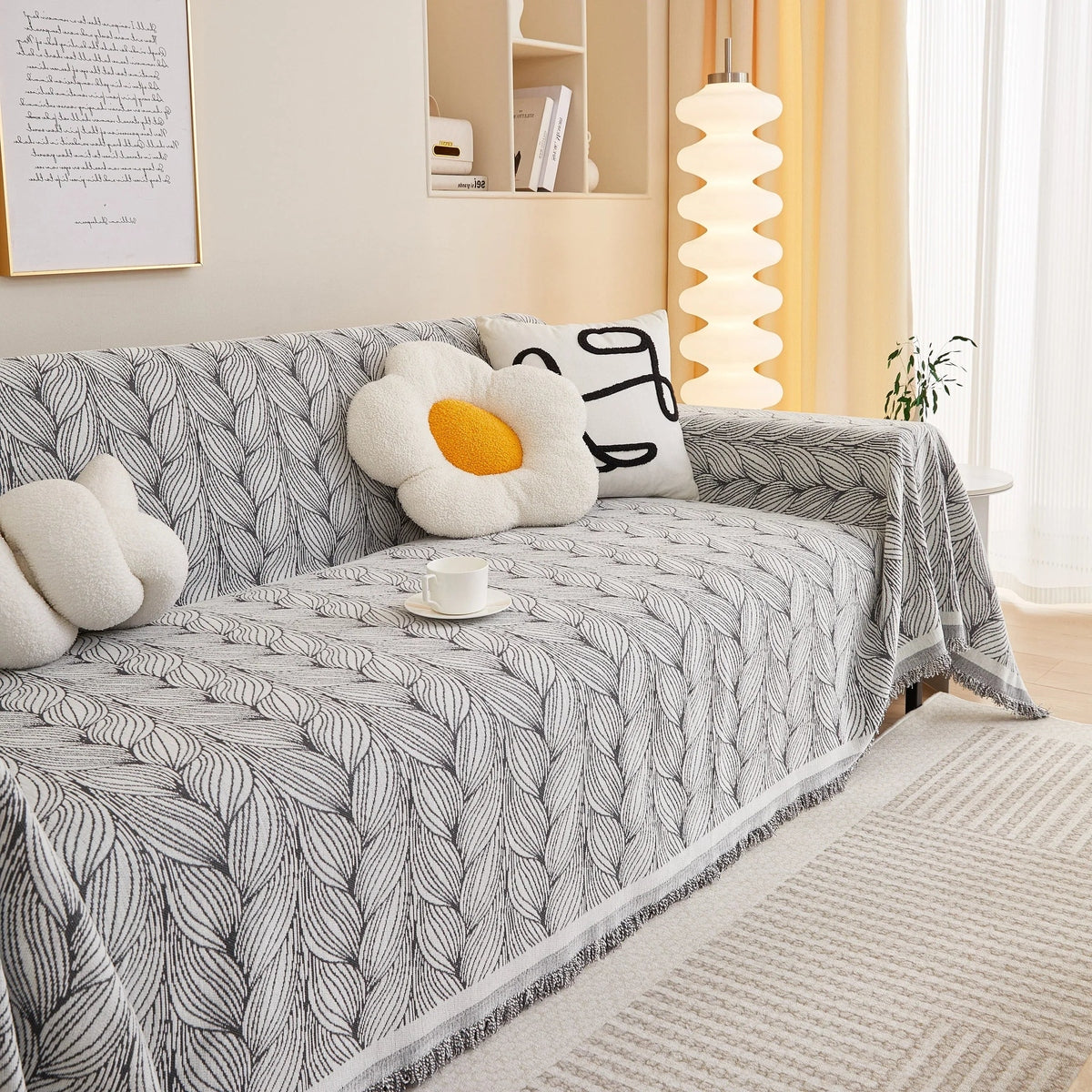 Leaf Universal Furniture Protector Chenille Couch Cover, Large Couch Cover Blanket for Couch Sofa - TaroTextile