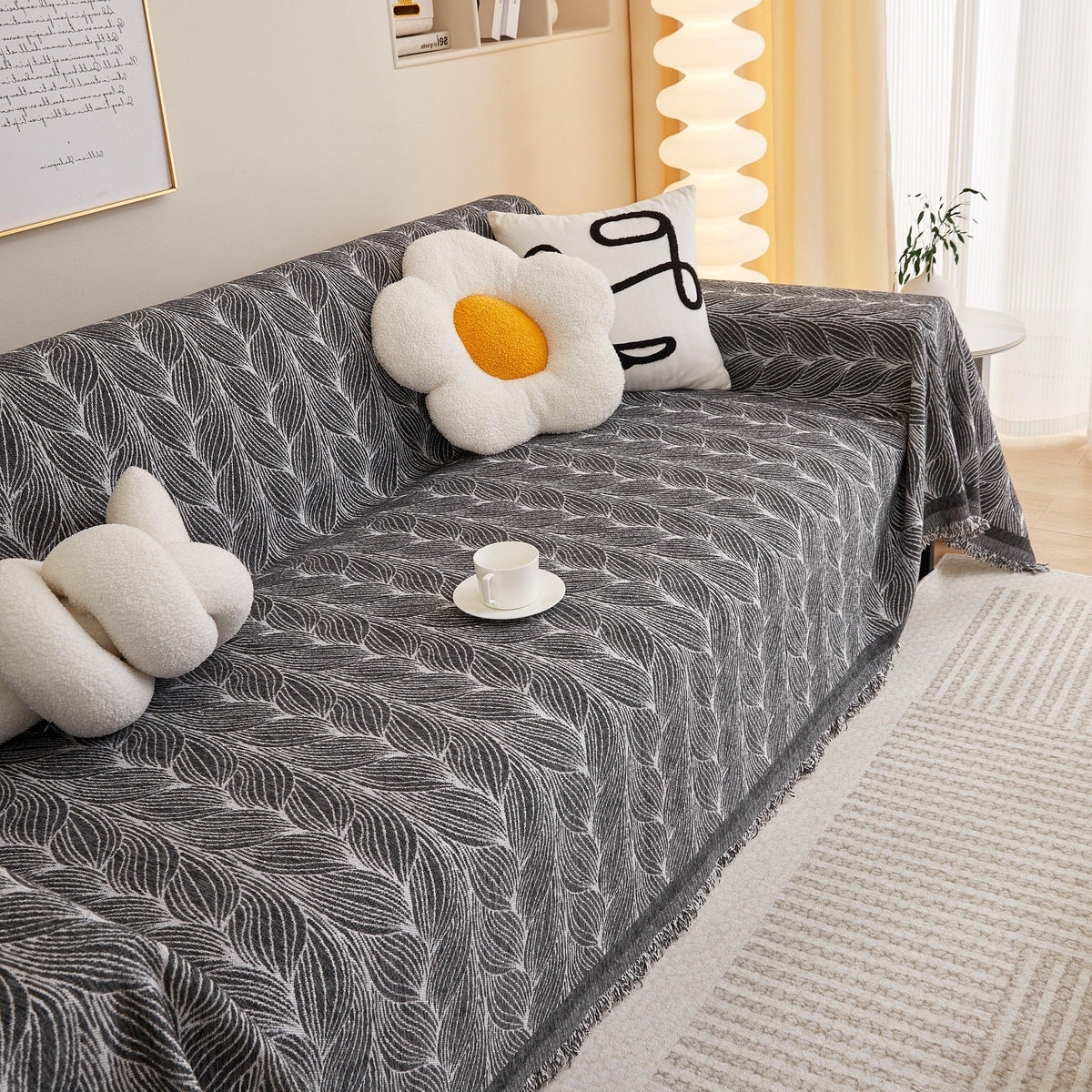 Leaf Universal Furniture Protector Chenille Couch Cover, Large Couch Cover Blanket for Couch Sofa - TaroTextile