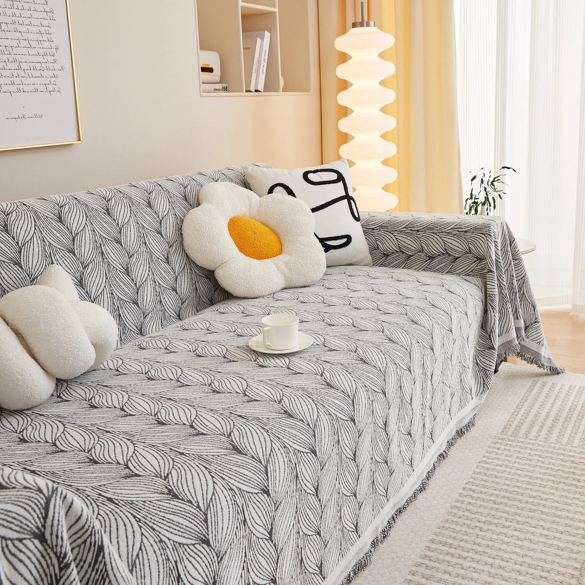 Leaf Universal Furniture Protector Chenille Couch Cover, Large Couch Cover Blanket for Couch Sofa - TaroTextile