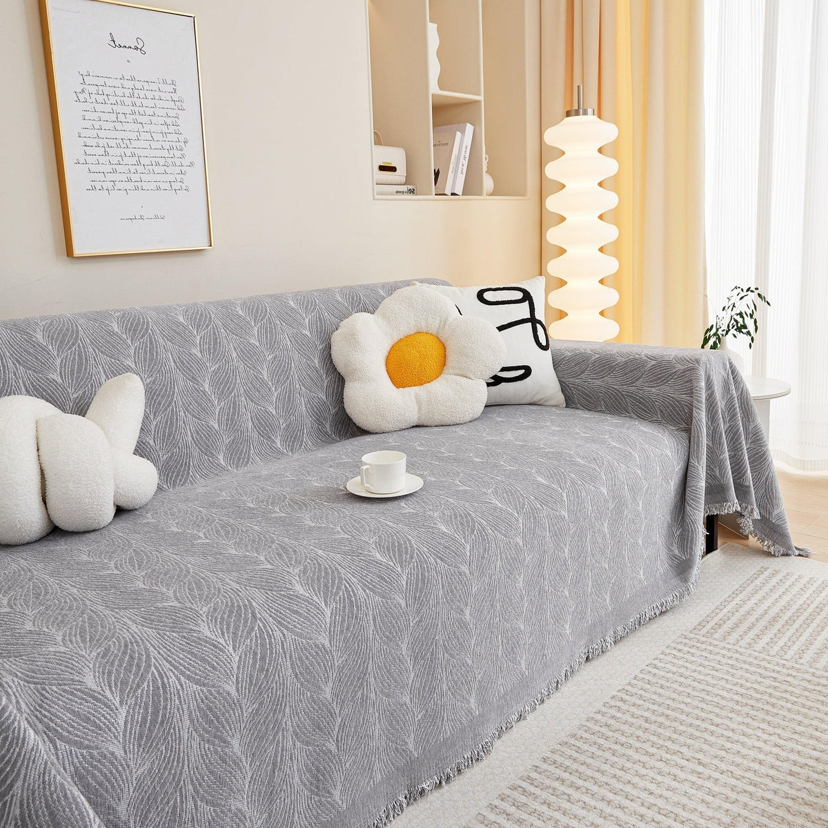 Leaf Universal Furniture Protector Chenille Couch Cover, Large Couch Cover Blanket for Couch Sofa - TaroTextile