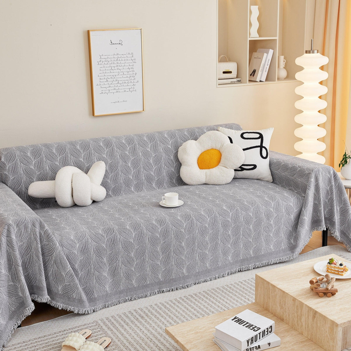 Leaf Universal Furniture Protector Chenille Couch Cover, Large Couch Cover Blanket for Couch Sofa - TaroTextile