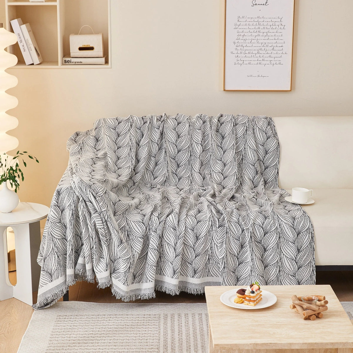 Leaf Universal Furniture Protector Chenille Couch Cover, Large Couch Cover Blanket for Couch Sofa - TaroTextile