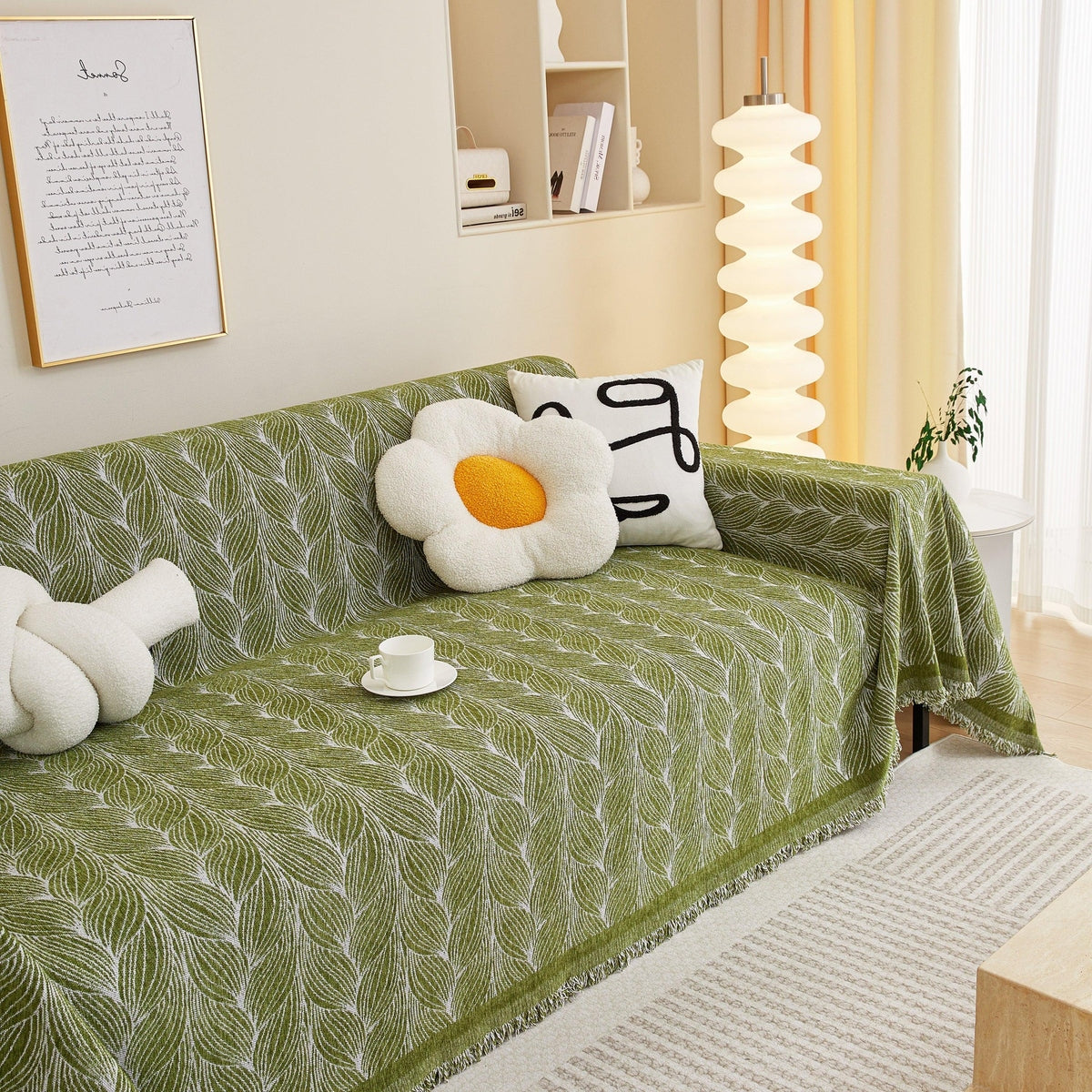 Leaf Universal Furniture Protector Chenille Couch Cover, Large Couch Cover Blanket for Couch Sofa - TaroTextile