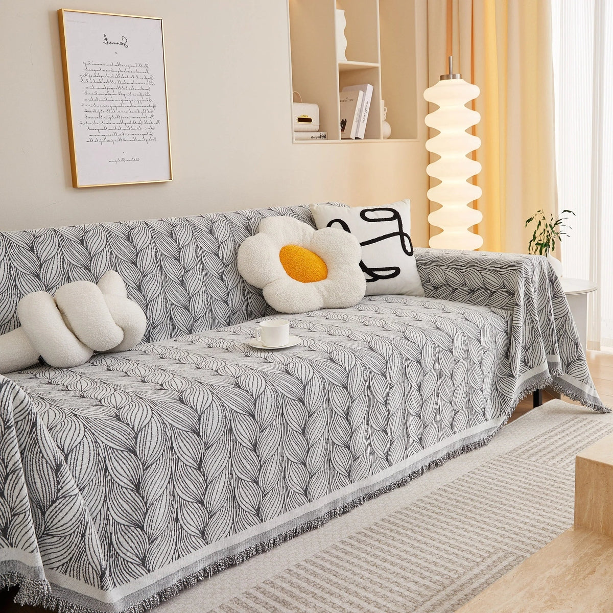 Leaf Universal Furniture Protector Chenille Couch Cover, Large Couch Cover Blanket for Couch Sofa - TaroTextile