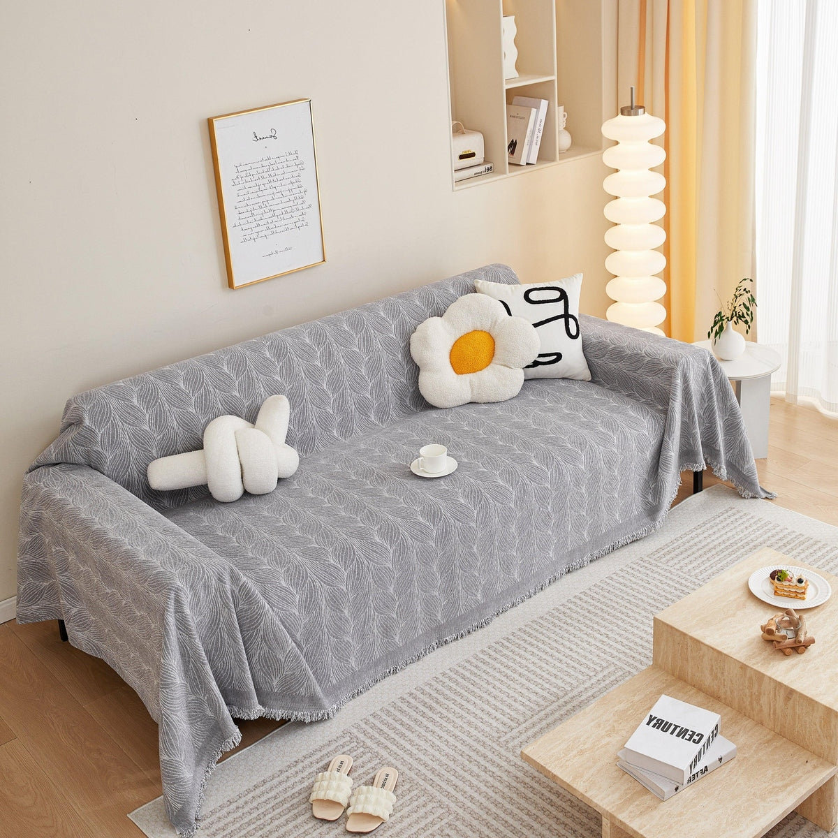 Leaf Universal Furniture Protector Chenille Couch Cover, Large Couch Cover Blanket for Couch Sofa - TaroTextile