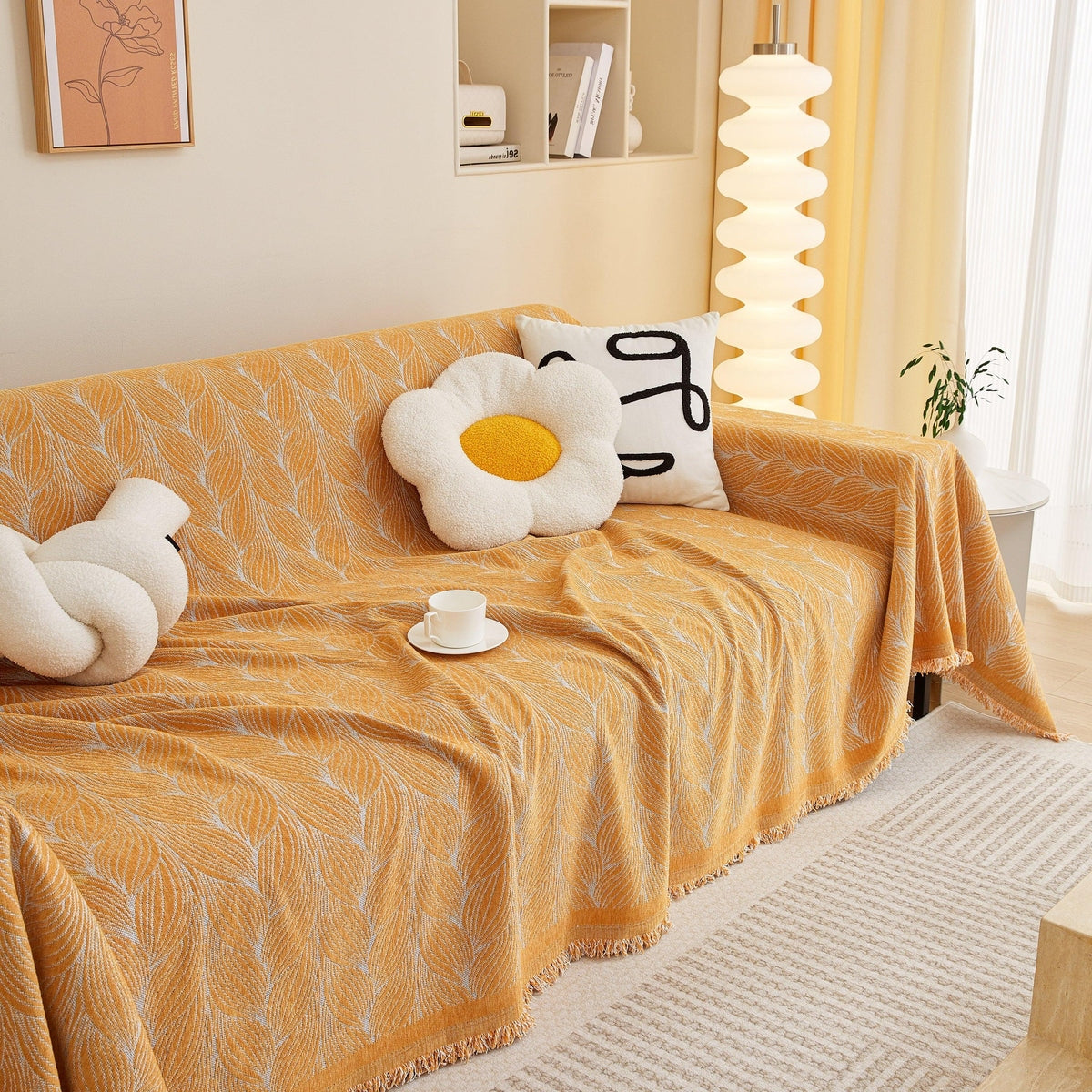 Leaf Universal Furniture Protector Chenille Couch Cover, Large Couch Cover Blanket for Couch Sofa - TaroTextile