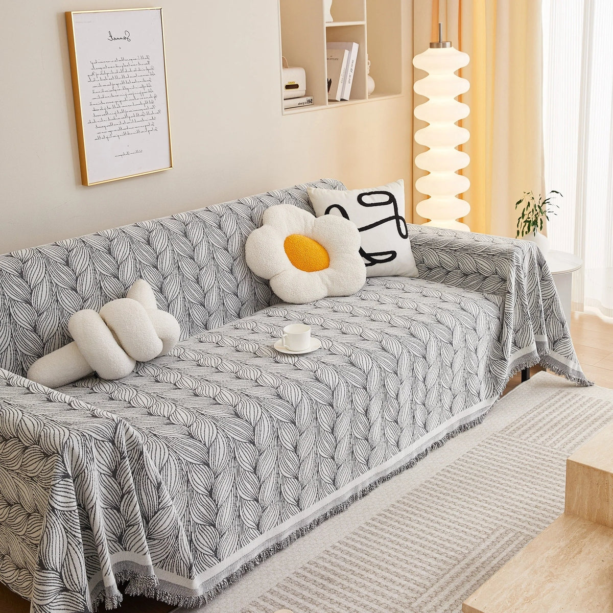 Leaf Universal Furniture Protector Chenille Couch Cover, Large Couch Cover Blanket for Couch Sofa - TaroTextile