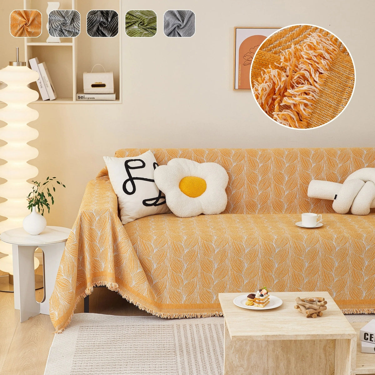 Leaf Universal Furniture Protector Chenille Couch Cover, Large Couch Cover Blanket for Couch Sofa - TaroTextile