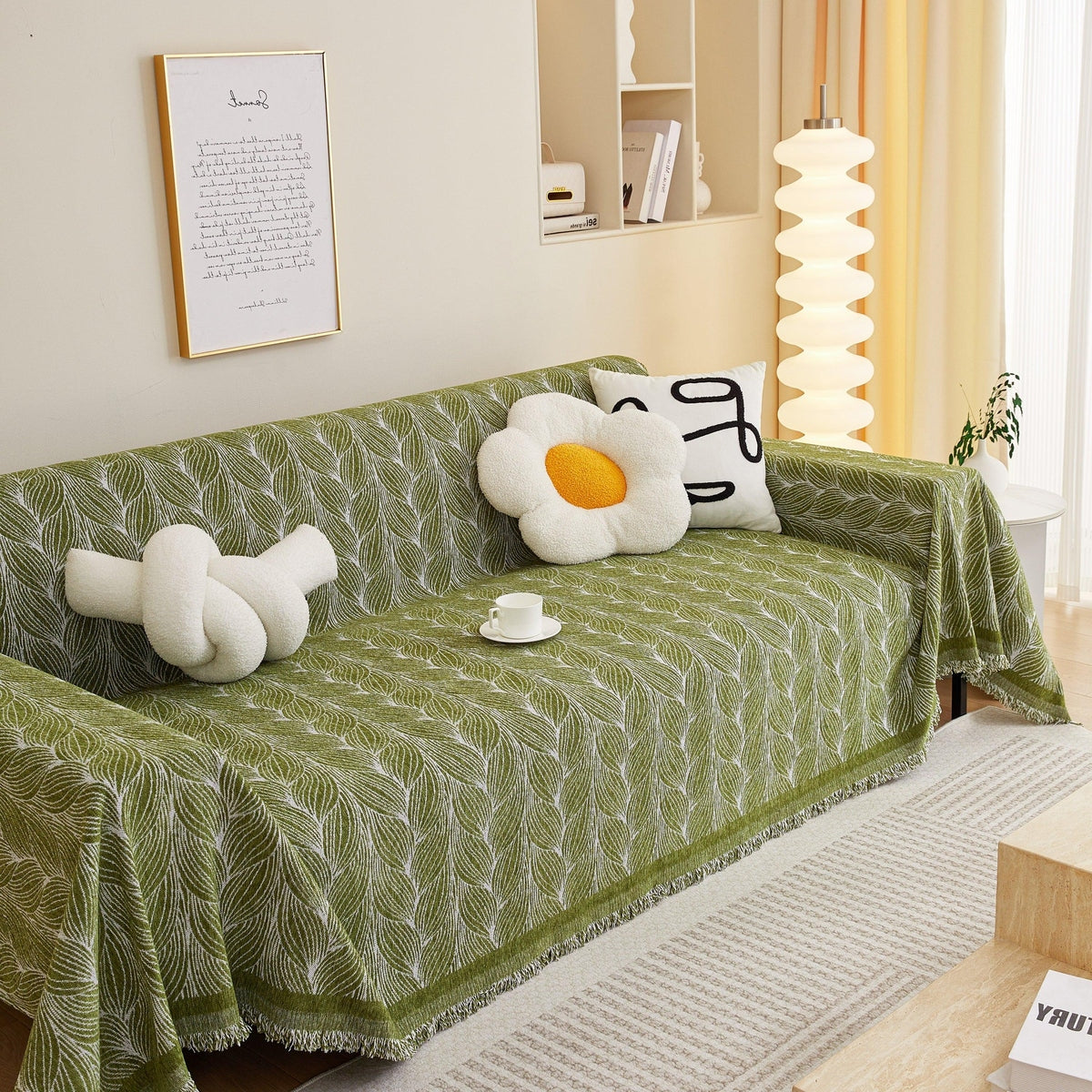 Leaf Universal Furniture Protector Chenille Couch Cover, Large Couch Cover Blanket for Couch Sofa - TaroTextile