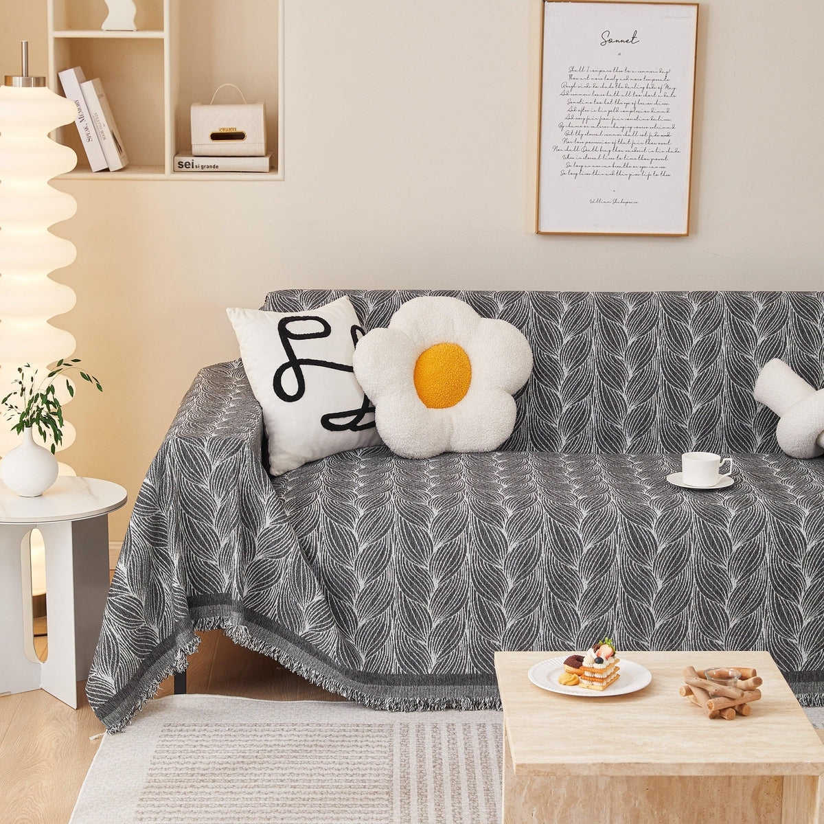 Leaf Universal Furniture Protector Chenille Couch Cover, Large Couch Cover Blanket for Couch Sofa - TaroTextile