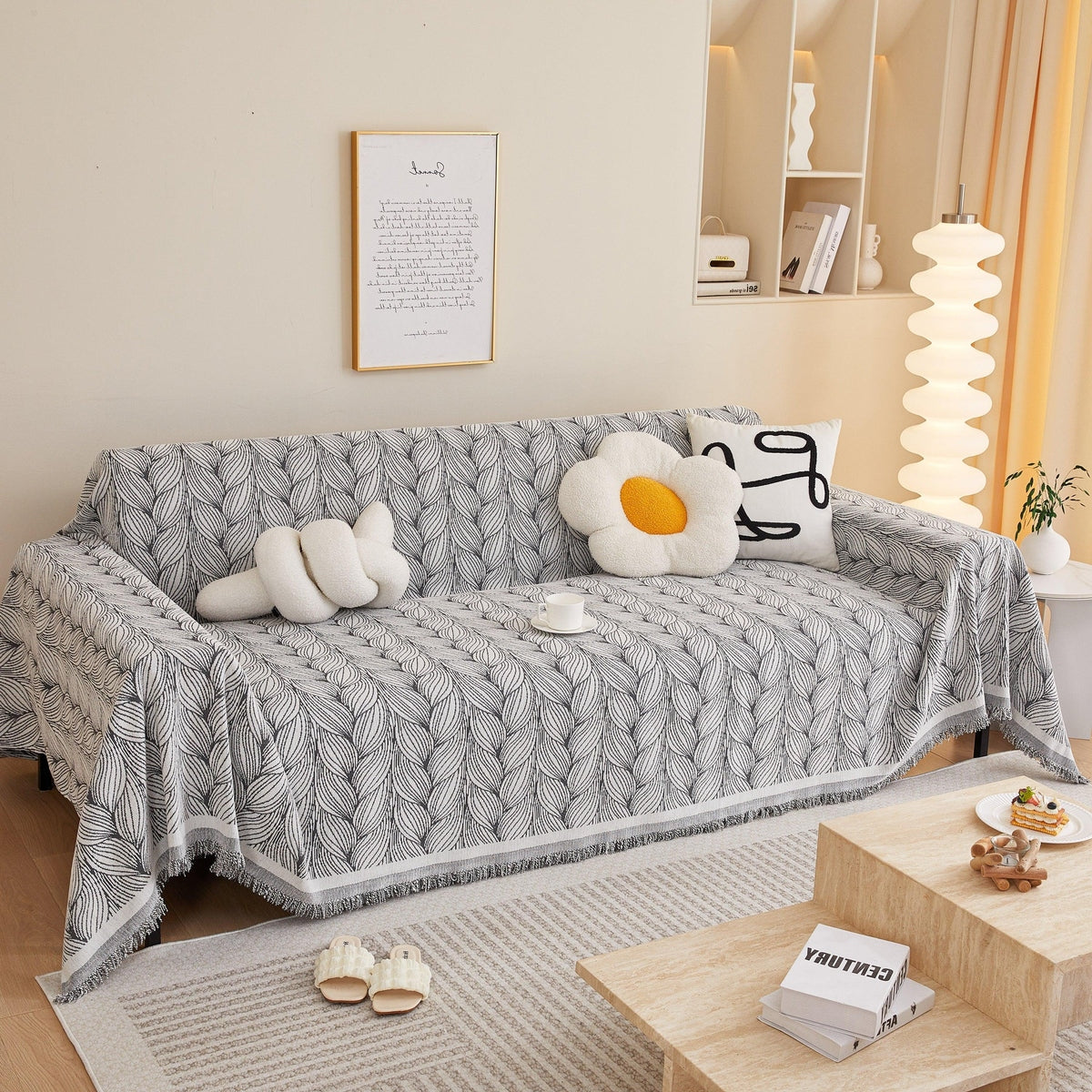 Leaf Universal Furniture Protector Chenille Couch Cover, Large Couch Cover Blanket for Couch Sofa - TaroTextile