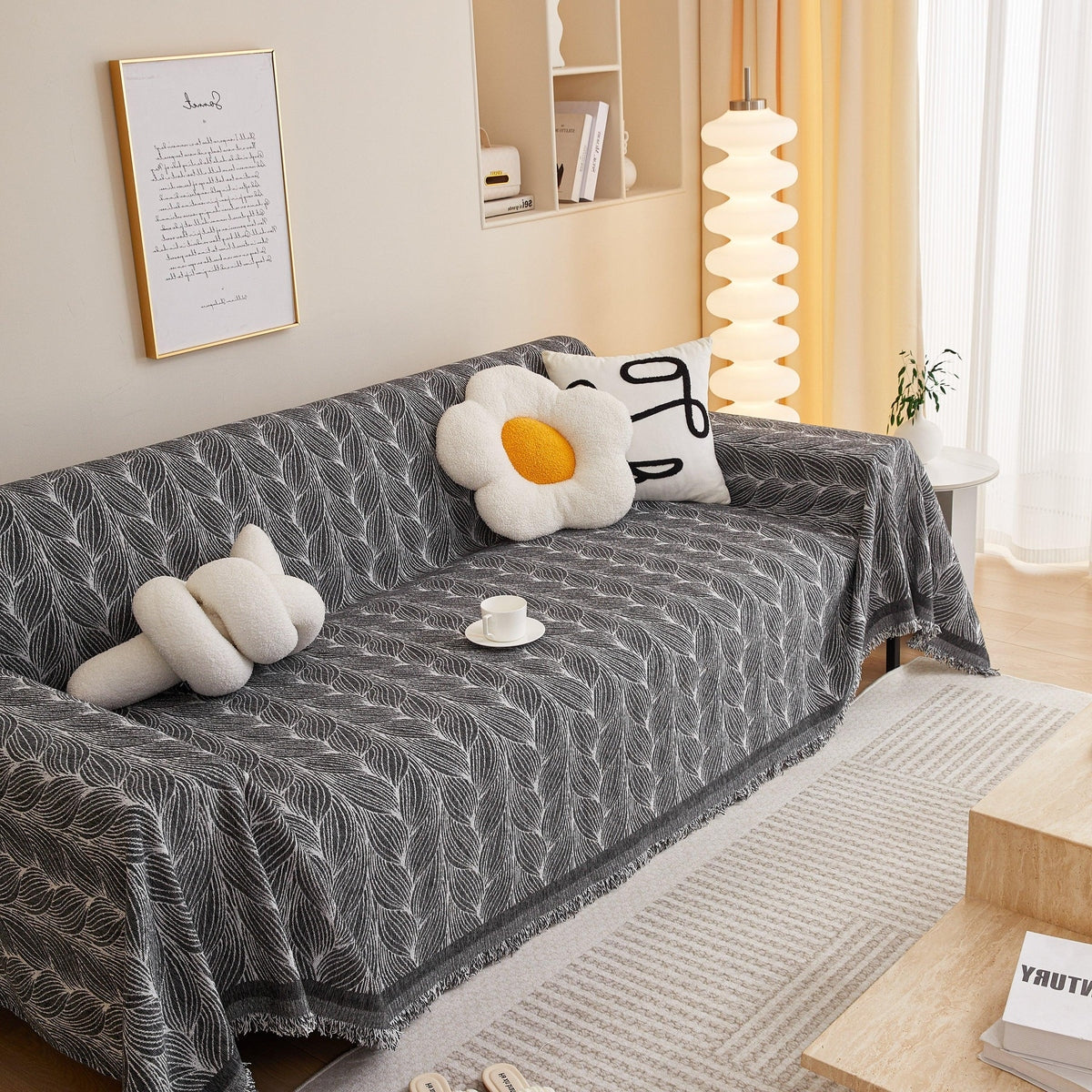 Leaf Universal Furniture Protector Chenille Couch Cover, Large Couch Cover Blanket for Couch Sofa - TaroTextile