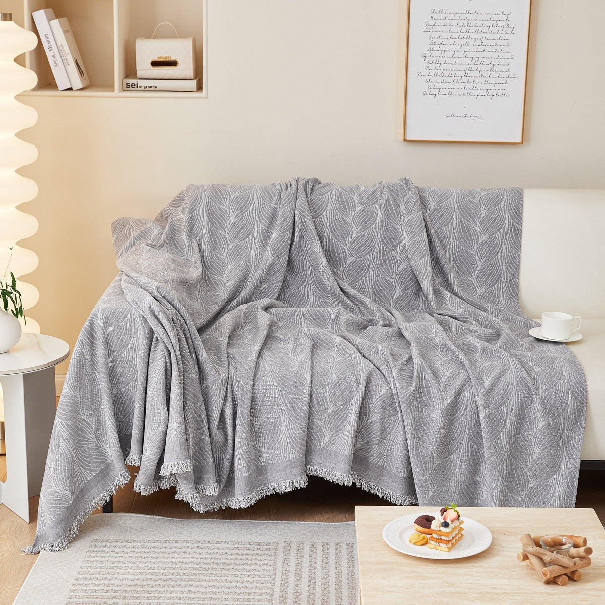 Leaf Universal Furniture Protector Chenille Couch Cover, Large Couch Cover Blanket for Couch Sofa - TaroTextile