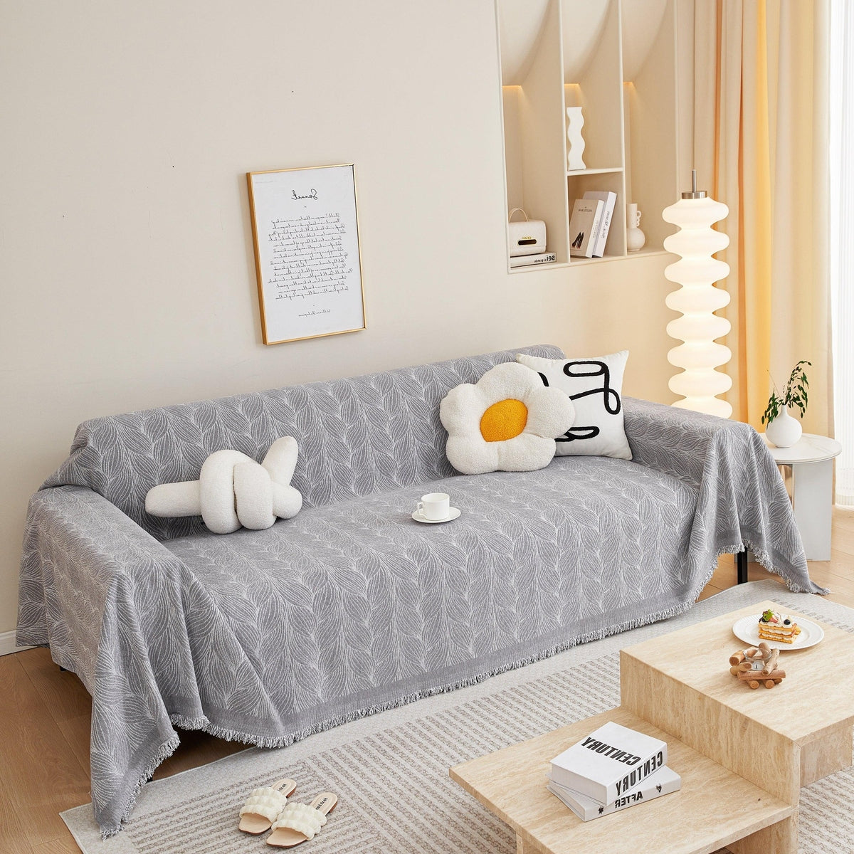 Leaf Universal Furniture Protector Chenille Couch Cover, Large Couch Cover Blanket for Couch Sofa - TaroTextile