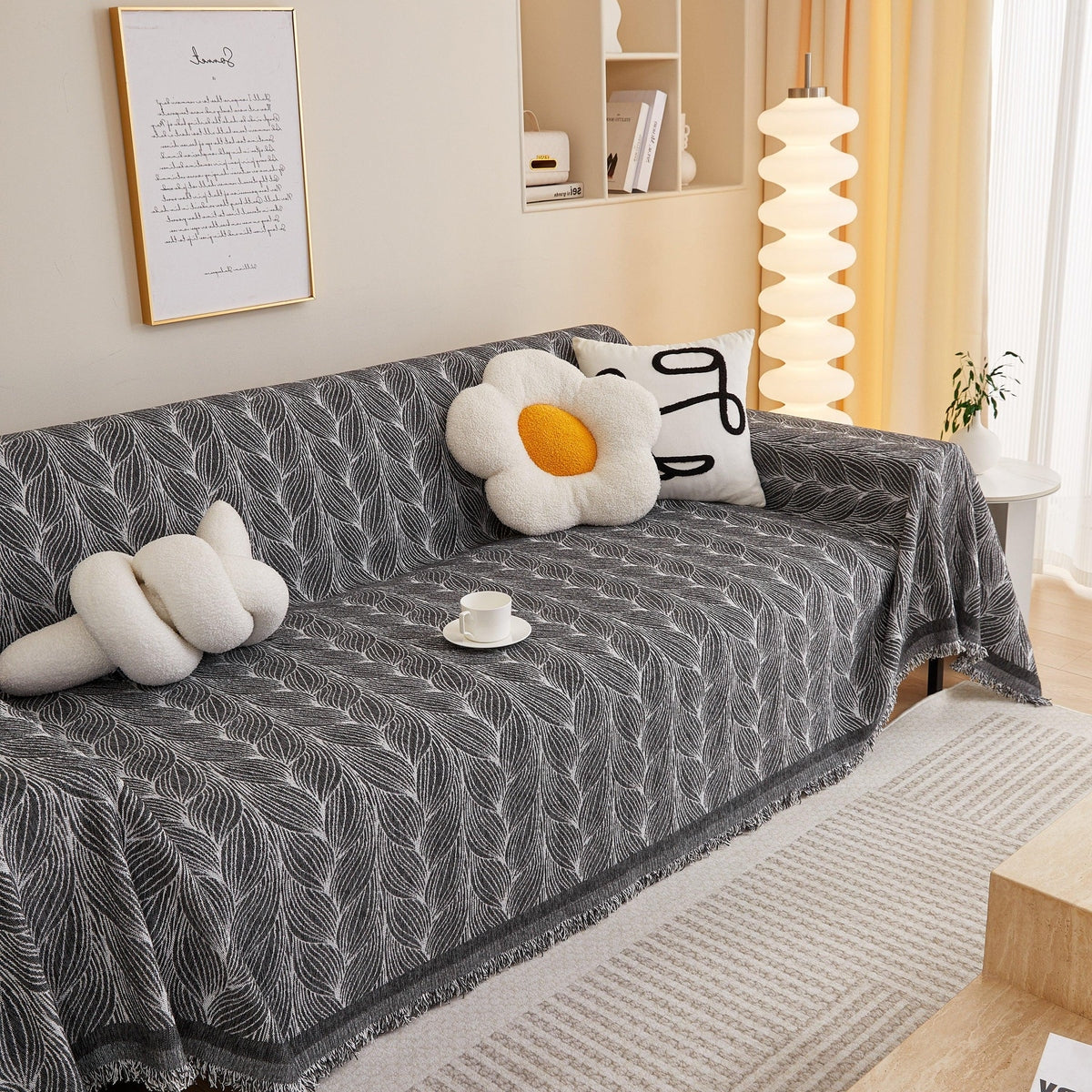 Leaf Universal Furniture Protector Chenille Couch Cover, Large Couch Cover Blanket for Couch Sofa - TaroTextile