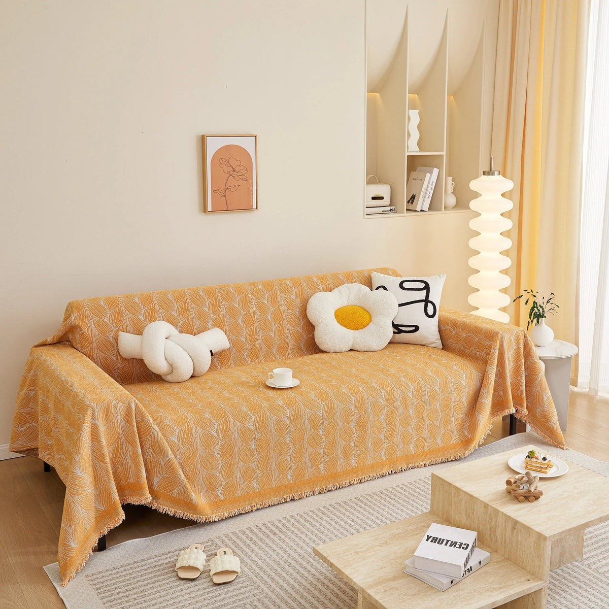 Leaf Universal Furniture Protector Chenille Couch Cover, Large Couch Cover Blanket for Couch Sofa - TaroTextile