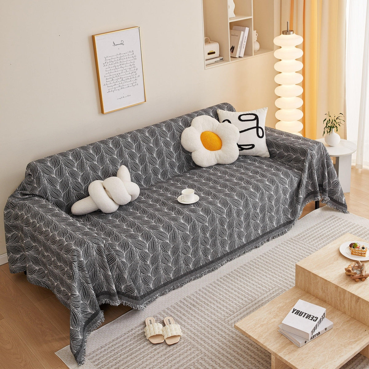 Leaf Universal Furniture Protector Chenille Couch Cover, Large Couch Cover Blanket for Couch Sofa - TaroTextile