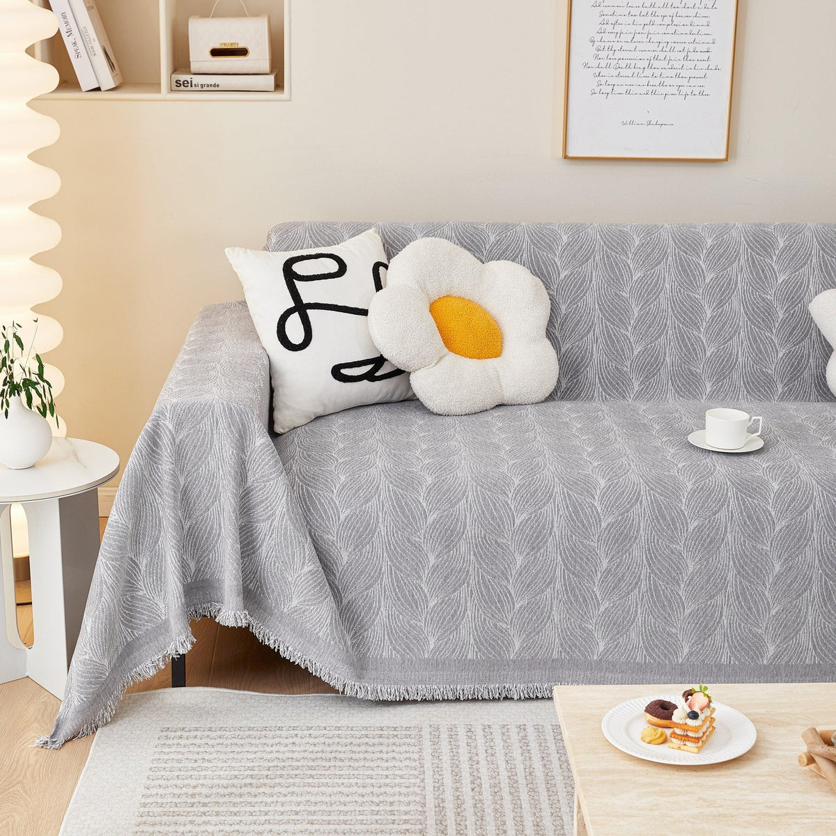 Leaf Universal Furniture Protector Chenille Couch Cover, Large Couch Cover Blanket for Couch Sofa - TaroTextile