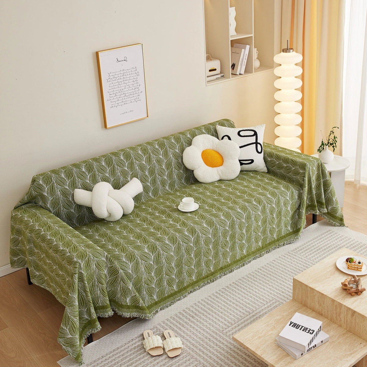 Leaf Universal Furniture Protector Chenille Couch Cover, Large Couch Cover Blanket for Couch Sofa - TaroTextile
