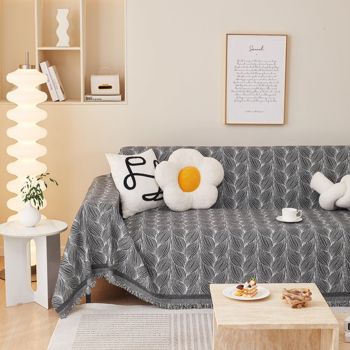 Leaf Universal Furniture Protector Chenille Couch Cover, Large Couch Cover Blanket for Couch Sofa - TaroTextile