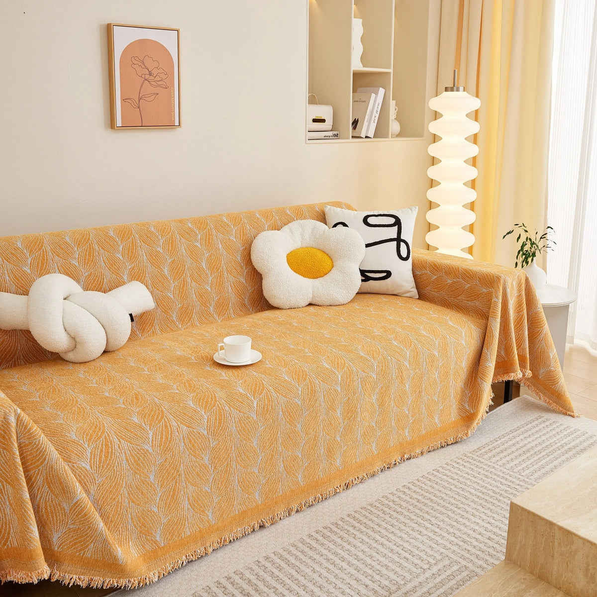 Leaf Universal Furniture Protector Chenille Couch Cover, Large Couch Cover Blanket for Couch Sofa - TaroTextile