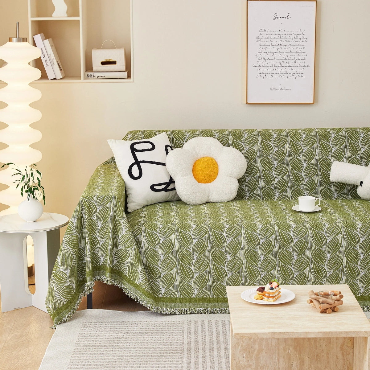 Leaf Universal Furniture Protector Chenille Couch Cover, Large Couch Cover Blanket for Couch Sofa - TaroTextile