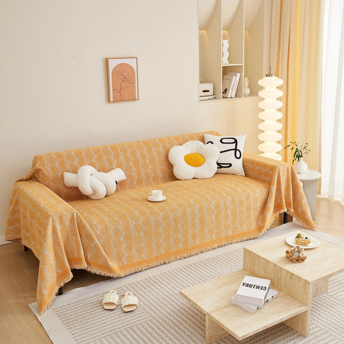 Leaf Universal Furniture Protector Chenille Couch Cover, Large Couch Cover Blanket for Couch Sofa - TaroTextile