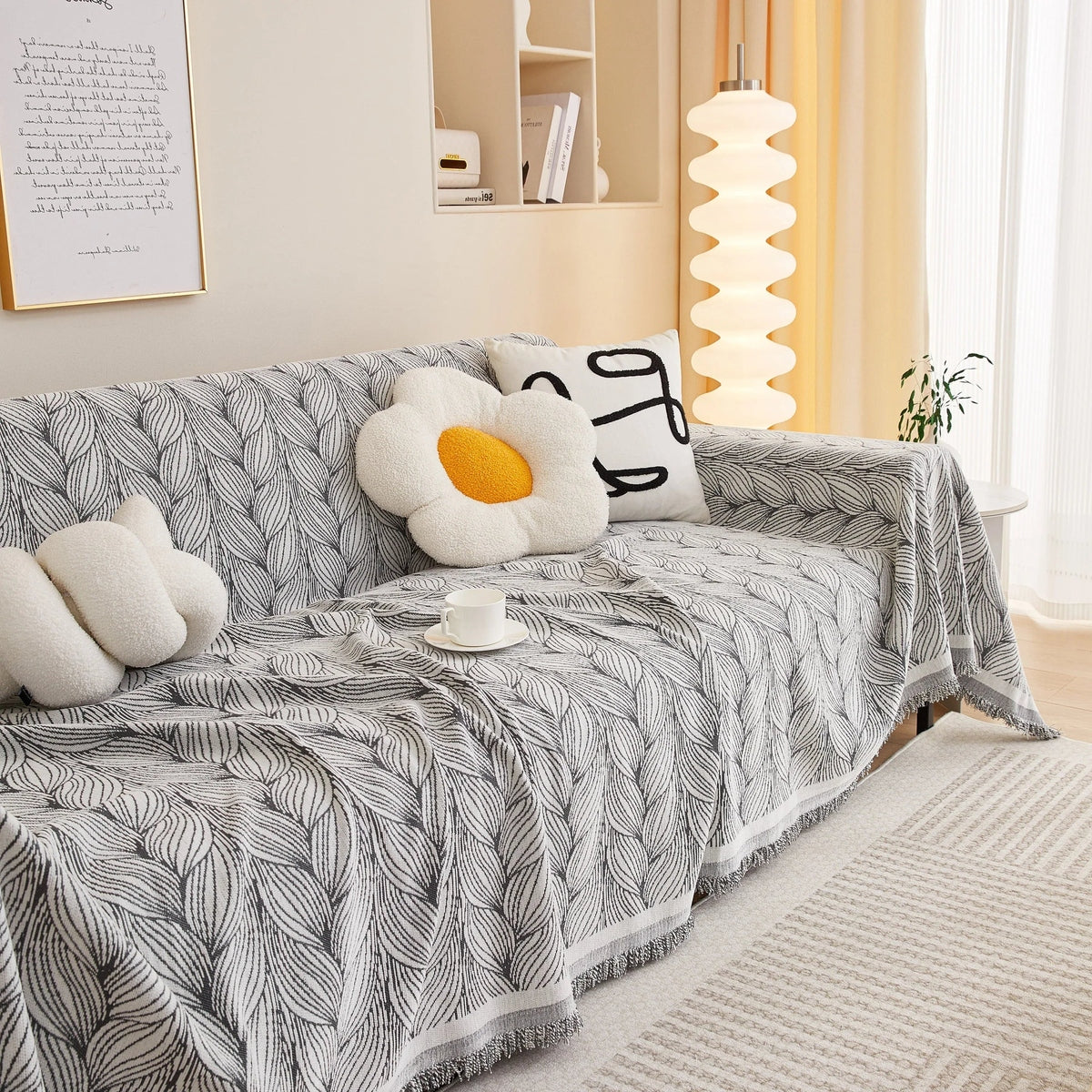 Leaf Universal Furniture Protector Chenille Couch Cover, Large Couch Cover Blanket for Couch Sofa - TaroTextile