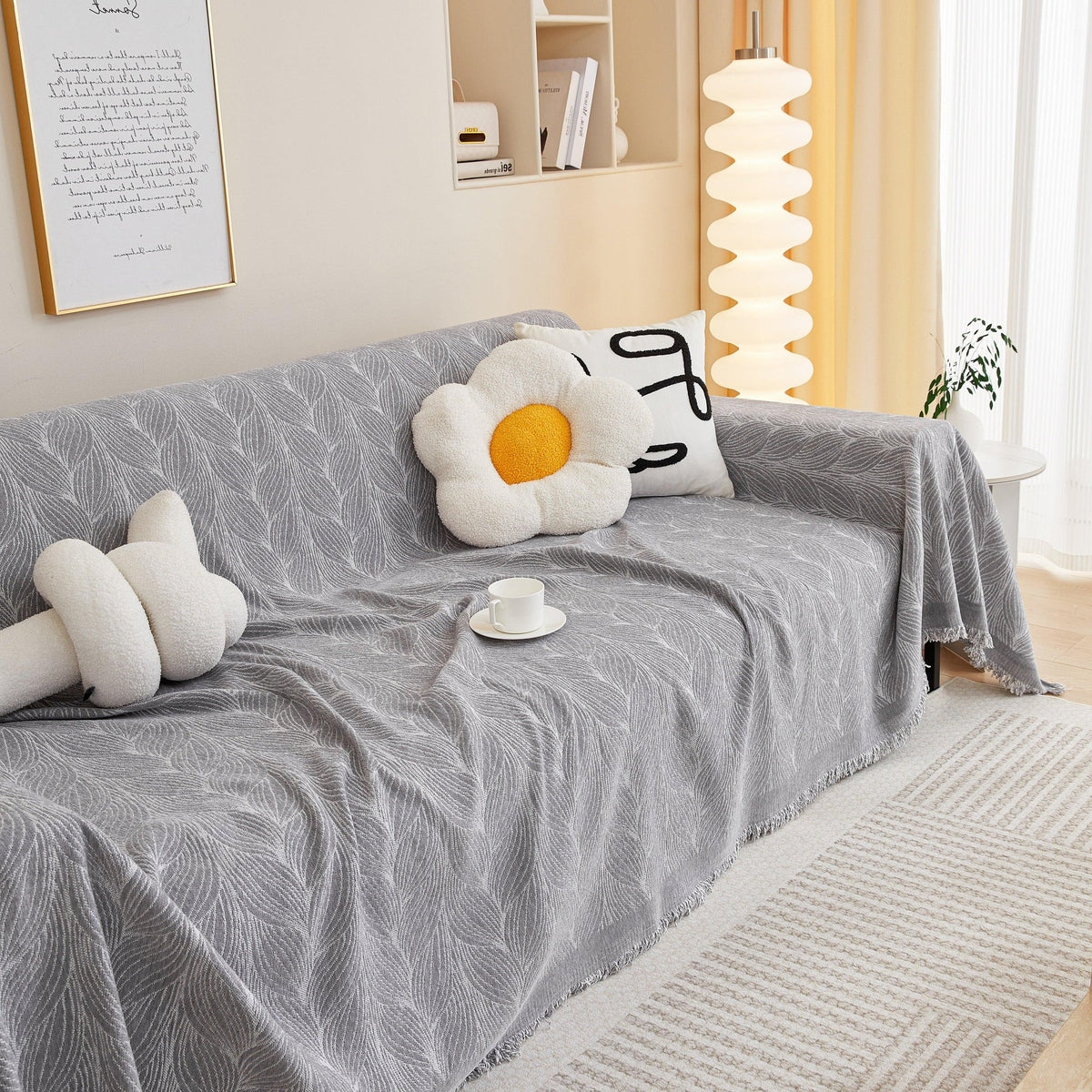 Leaf Universal Furniture Protector Chenille Couch Cover, Large Couch Cover Blanket for Couch Sofa - TaroTextile