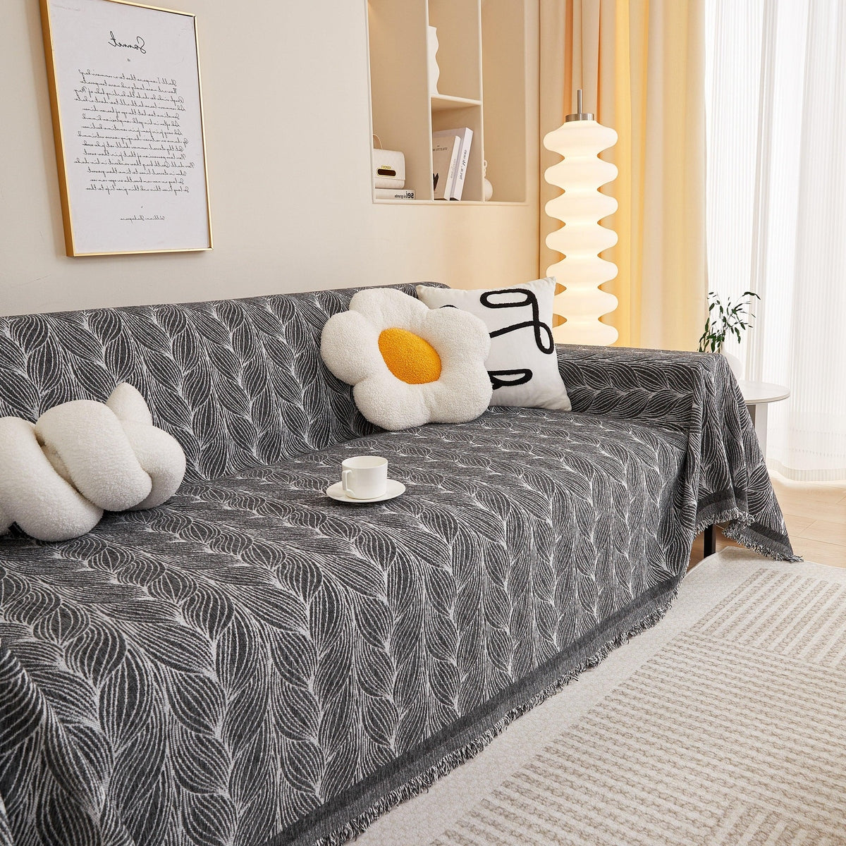 Leaf Universal Furniture Protector Chenille Couch Cover, Large Couch Cover Blanket for Couch Sofa - TaroTextile