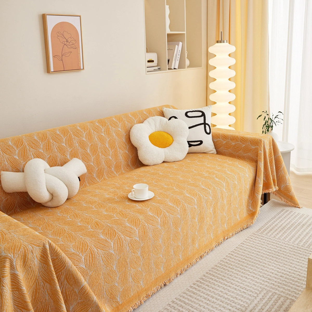 Leaf Universal Furniture Protector Chenille Couch Cover, Large Couch Cover Blanket for Couch Sofa - TaroTextile