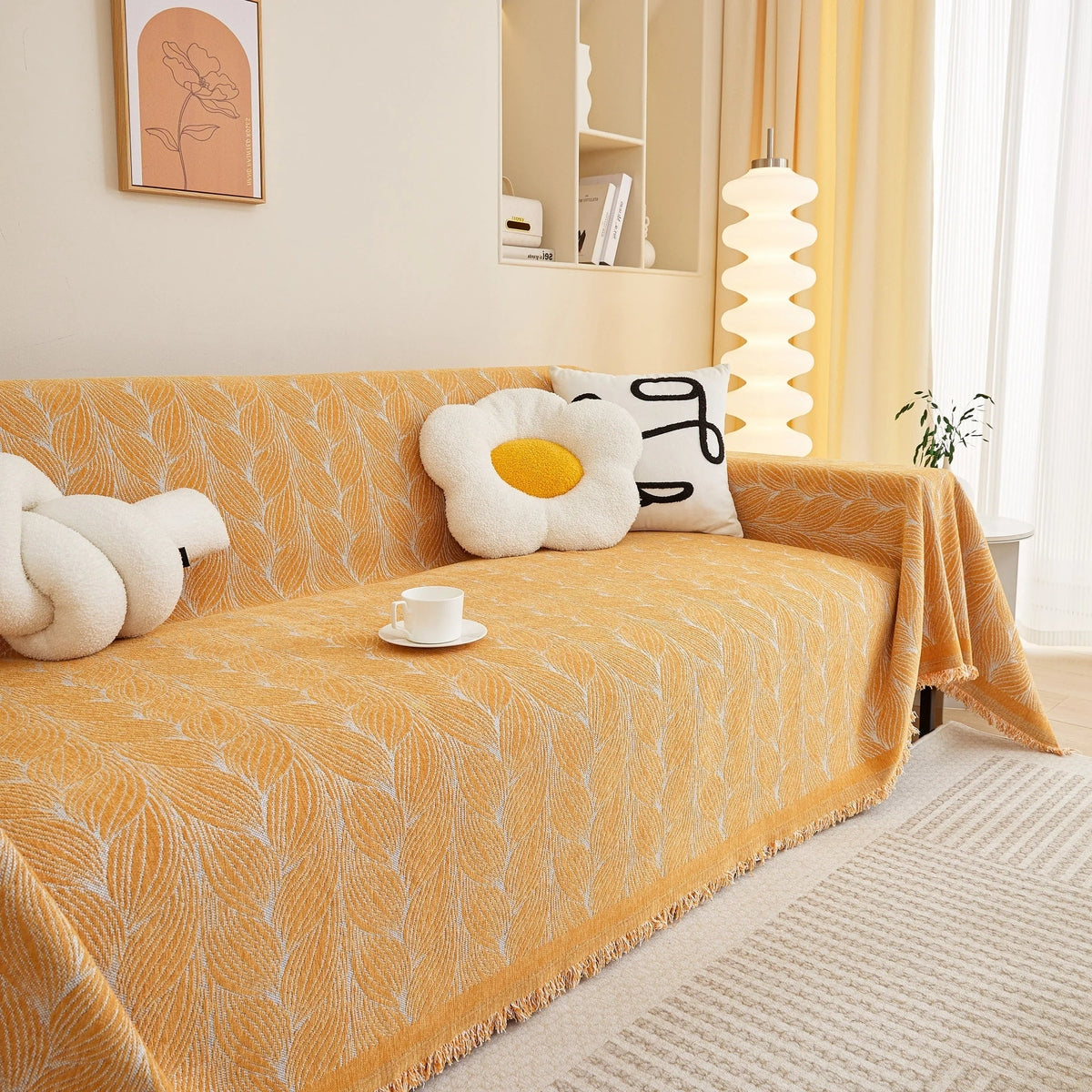 Leaf Universal Furniture Protector Chenille Couch Cover, Large Couch Cover Blanket for Couch Sofa - TaroTextile