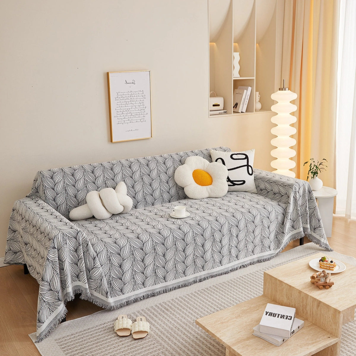 Leaf Universal Furniture Protector Chenille Couch Cover, Large Couch Cover Blanket for Couch Sofa - TaroTextile