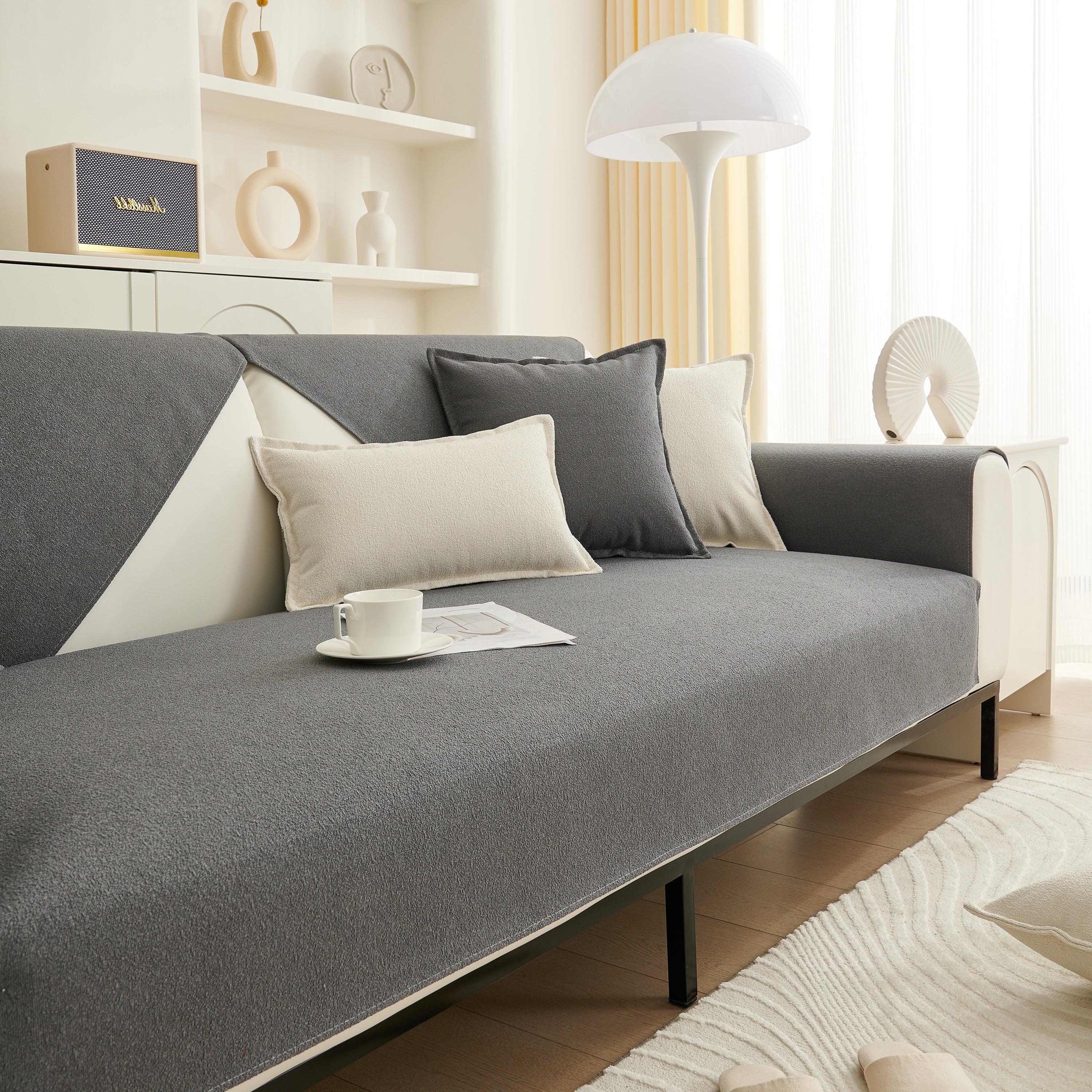 Luxurious Teddy Velvet Solid Sofa Towel - Non-Slip Waterproof Sofa Cover Furniture Protector and Pet Couch Cover - TaroTextile