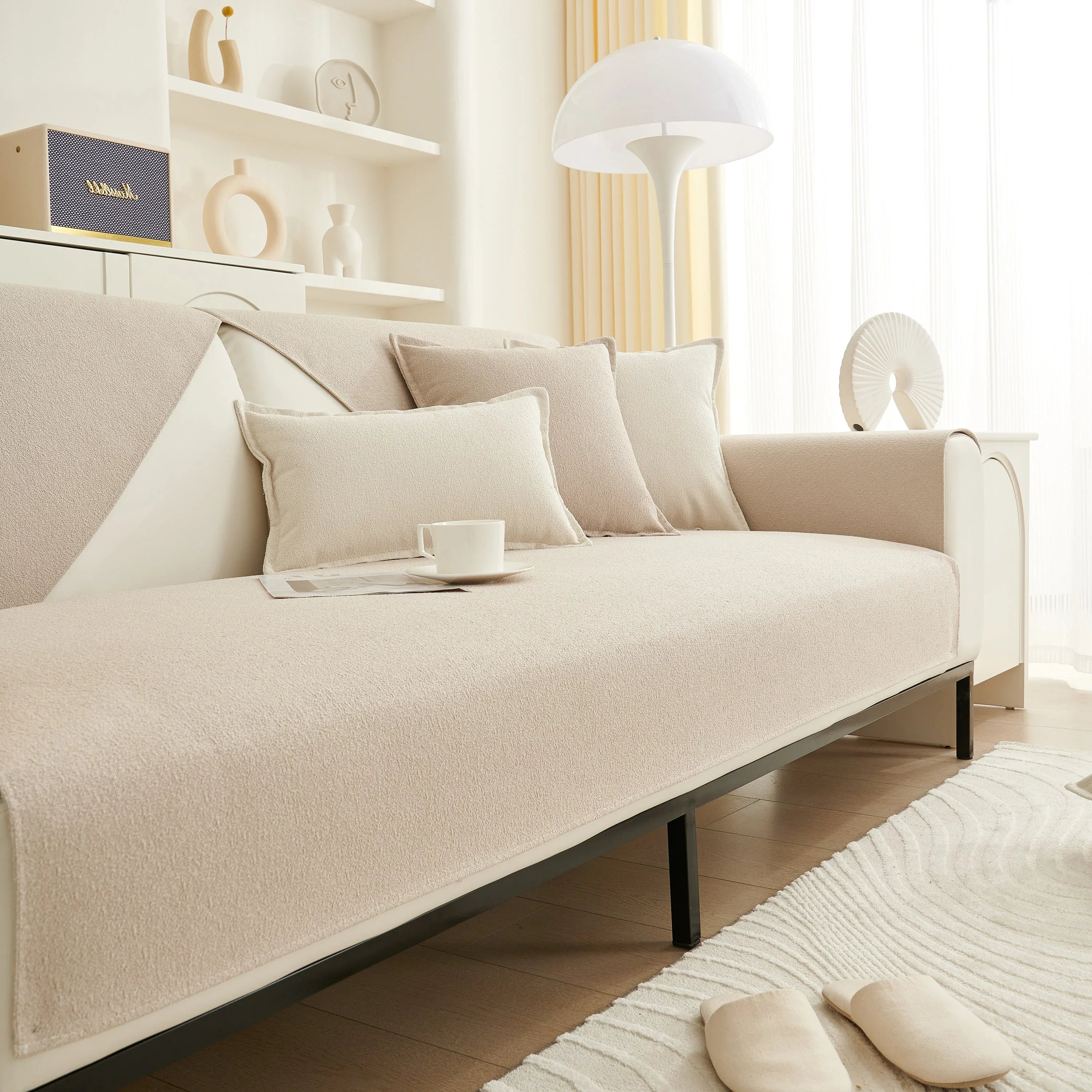 Luxurious Teddy Velvet Solid Sofa Towel - Non-Slip Waterproof Sofa Cover Furniture Protector and Pet Couch Cover - TaroTextile